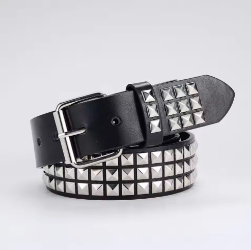 Studded Black Leather Belt