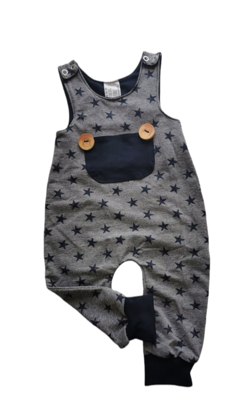 Baby-Strampler ,,Stern grau" in den Gr. 50/56 bis 86/92 aus Terry Sweat 