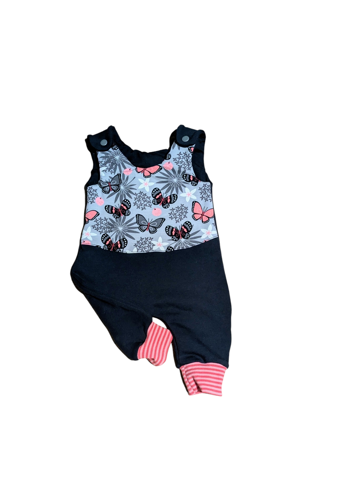 Baby-Strampler/Kinder Latzhose " Schmetterlinge " in den Gr.50/56 bis 98/104 aus Jersey 