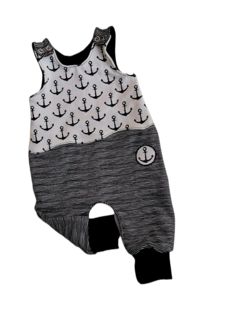 Babystrampler mit Ankerdesign in den Gr.50/56 bis 98/104 aus Jersey 