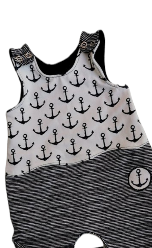 Babystrampler mit Ankerdesign in den Gr.50/56 bis 98/104 aus Jersey 