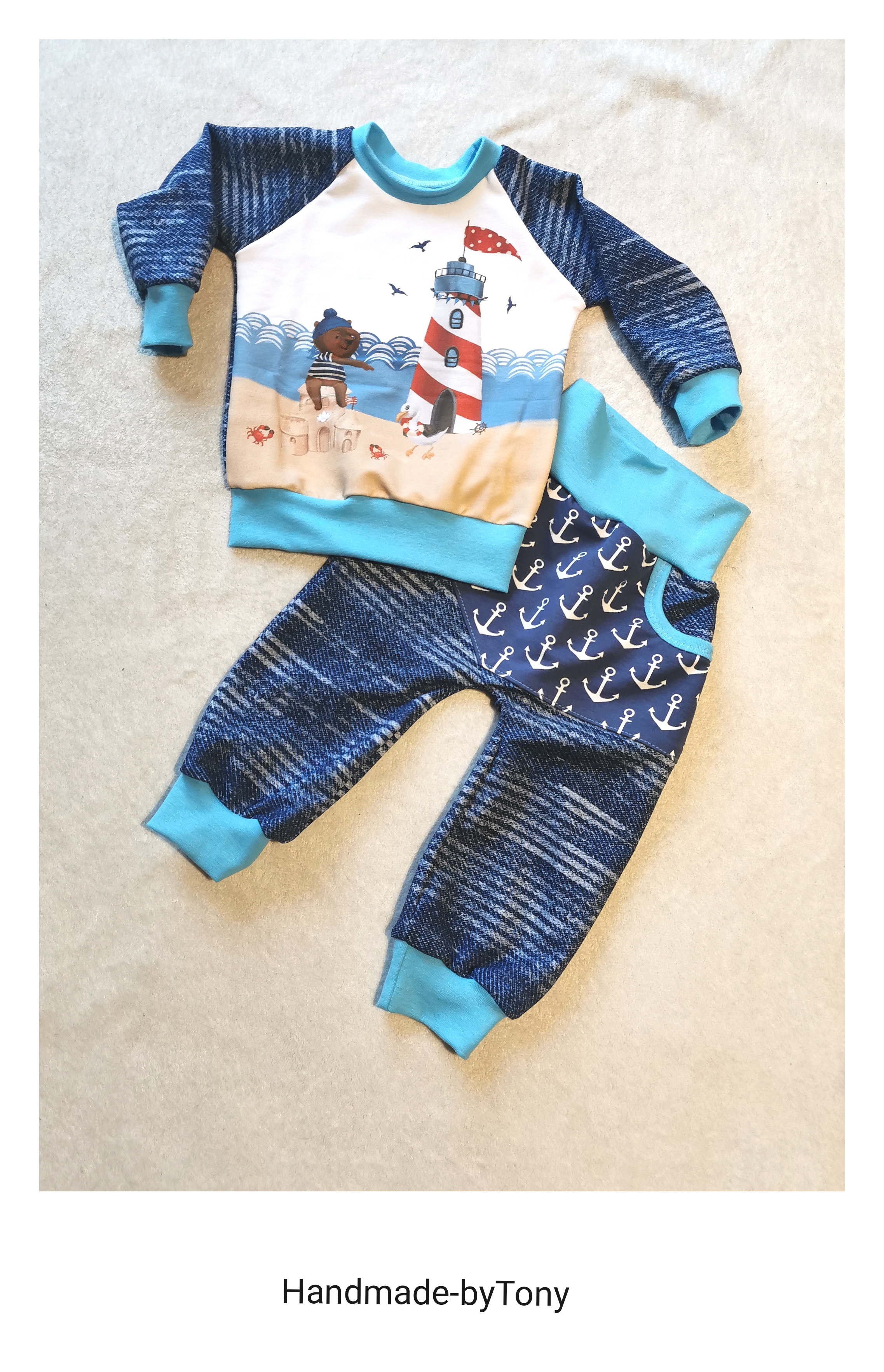 2 teiliges Kinderset " Maritim " in der Größe 74/80   aus TerrySweat