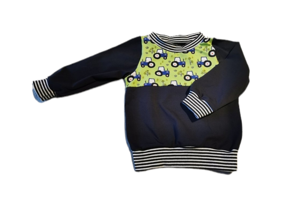 Kinderpullover mit Traktormotiv in den Größen 74/80 bis 122 aus Sweat 
