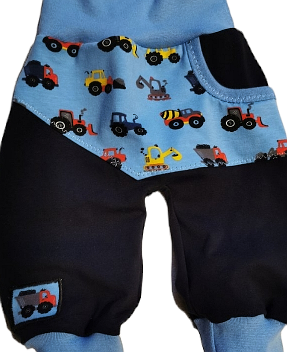 Babyhose mit Bagger- und Traktormotiv in den Gr. 50/56 bis 140 aus Jersey 
