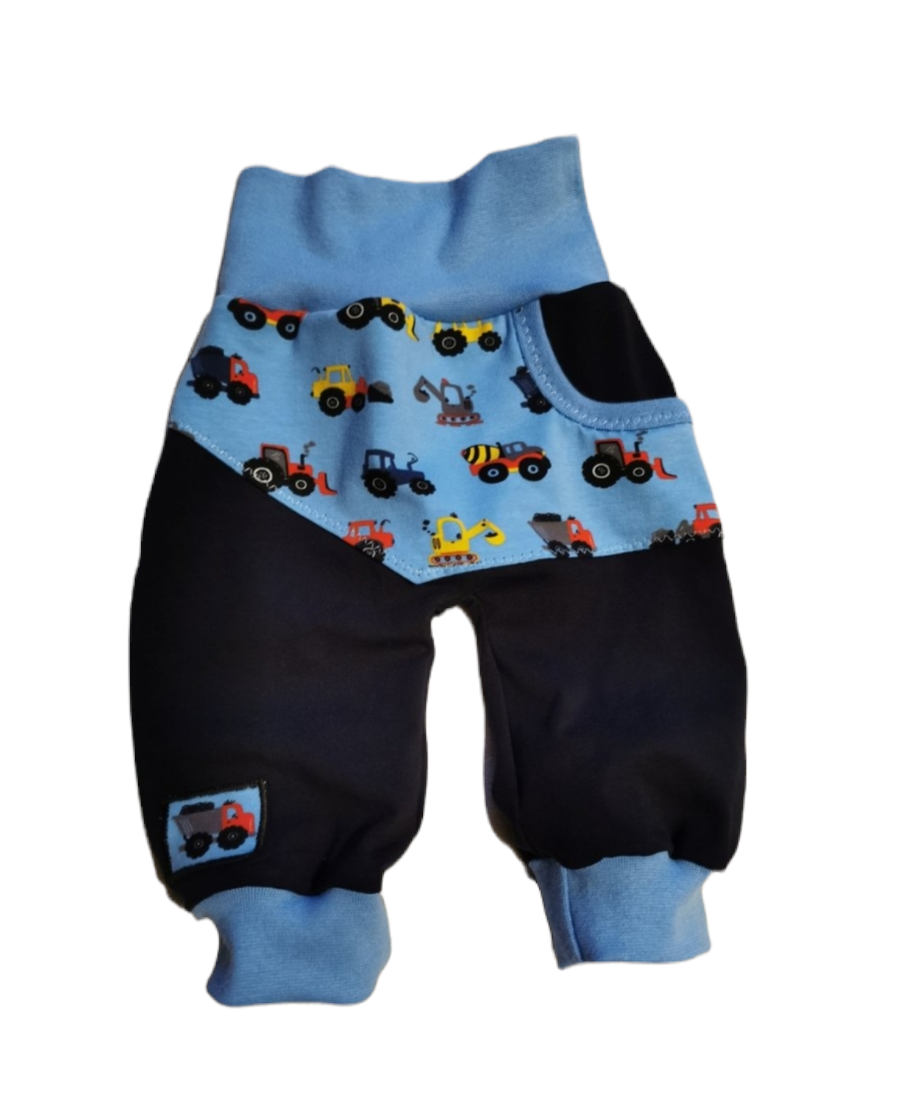 Babyhose mit Bagger- und Traktormotiv in den Gr. 50/56 bis 140 aus Jersey 