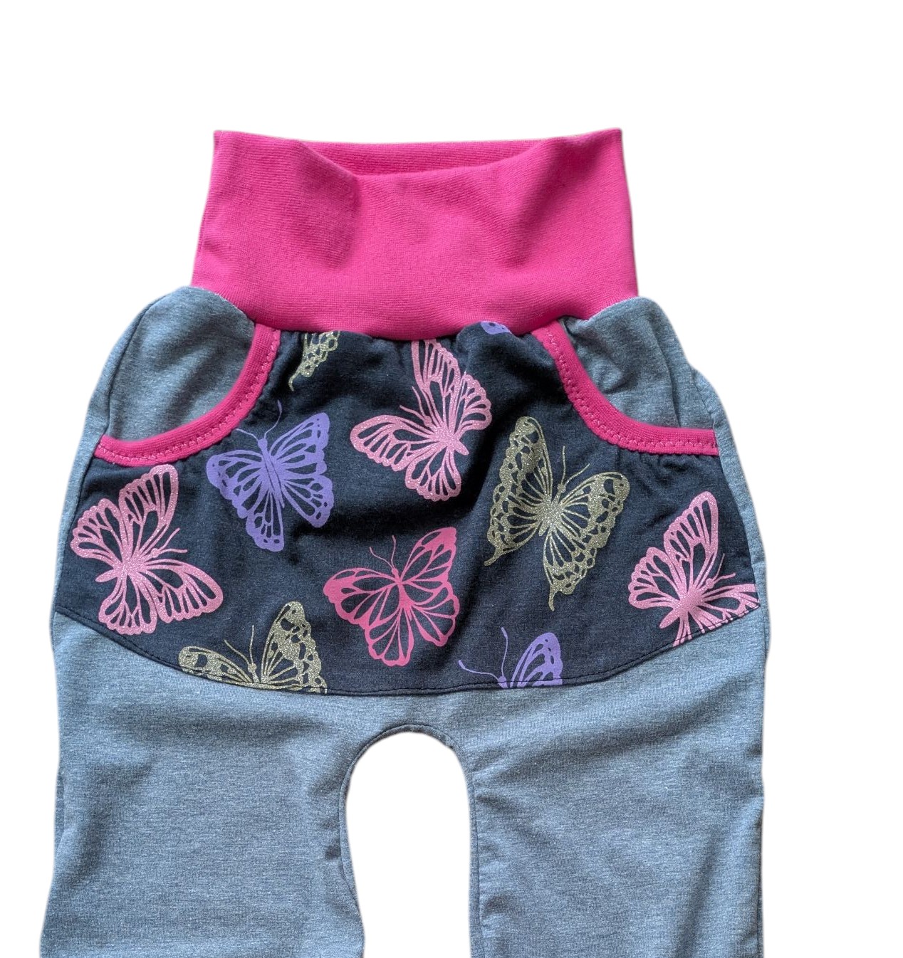 Kinder Pumphose mit  Glitzer Schmetterlingen in den Größen 50/56 bis 134 aus Jersey 