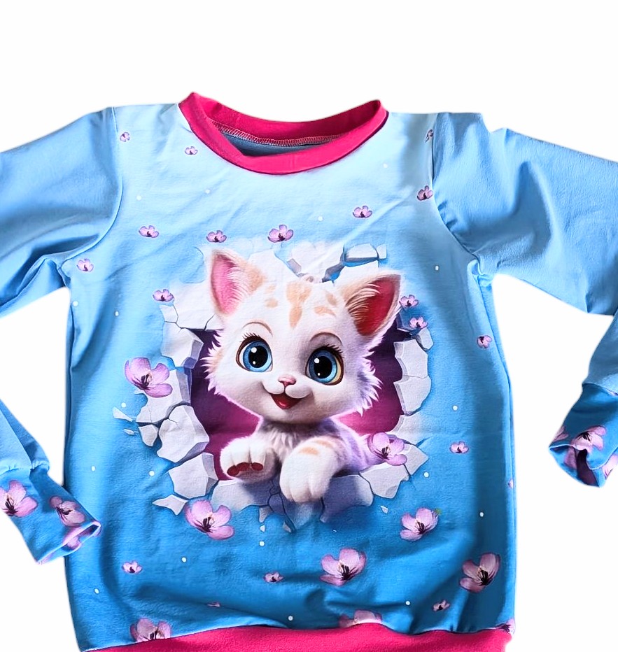 Sweatshirt mit Katzenmotiv in den Größen 98/104 bis 128 