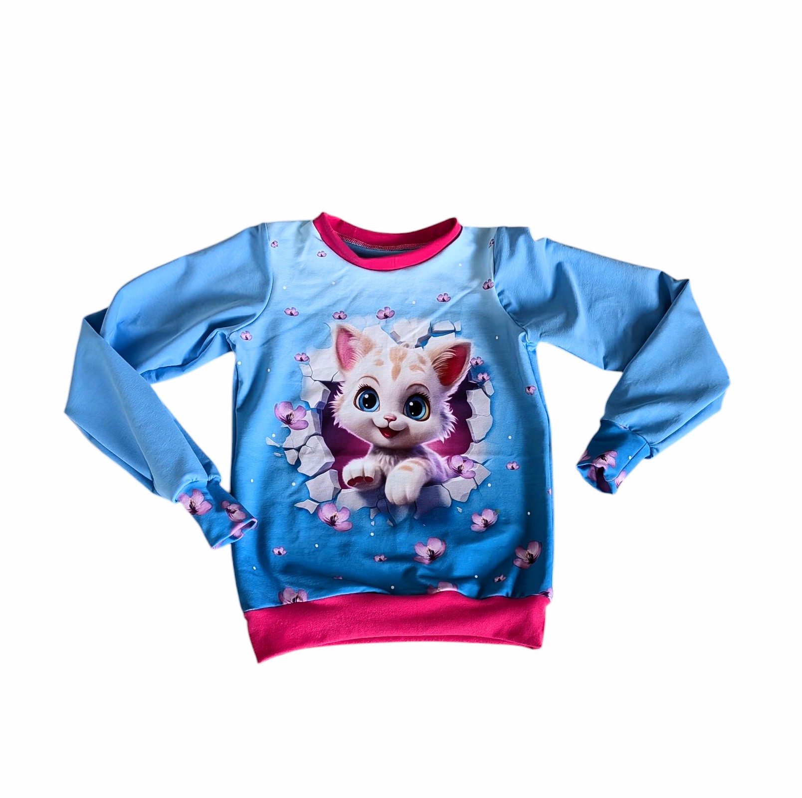 Sweatshirt mit Katzenmotiv in den Größen 98/104 bis 128 