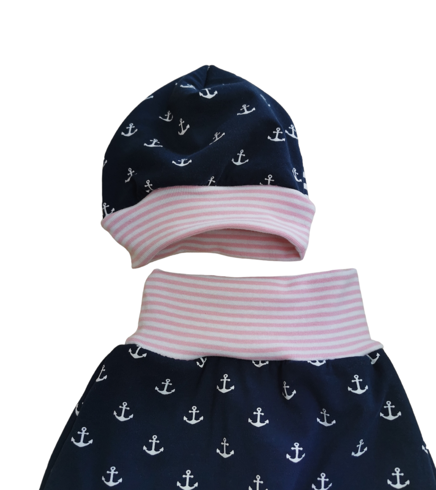 Baby-Set mit Anker-Motiv rosa in den Größen 50/56 bis 98/104 aus Jersey 
