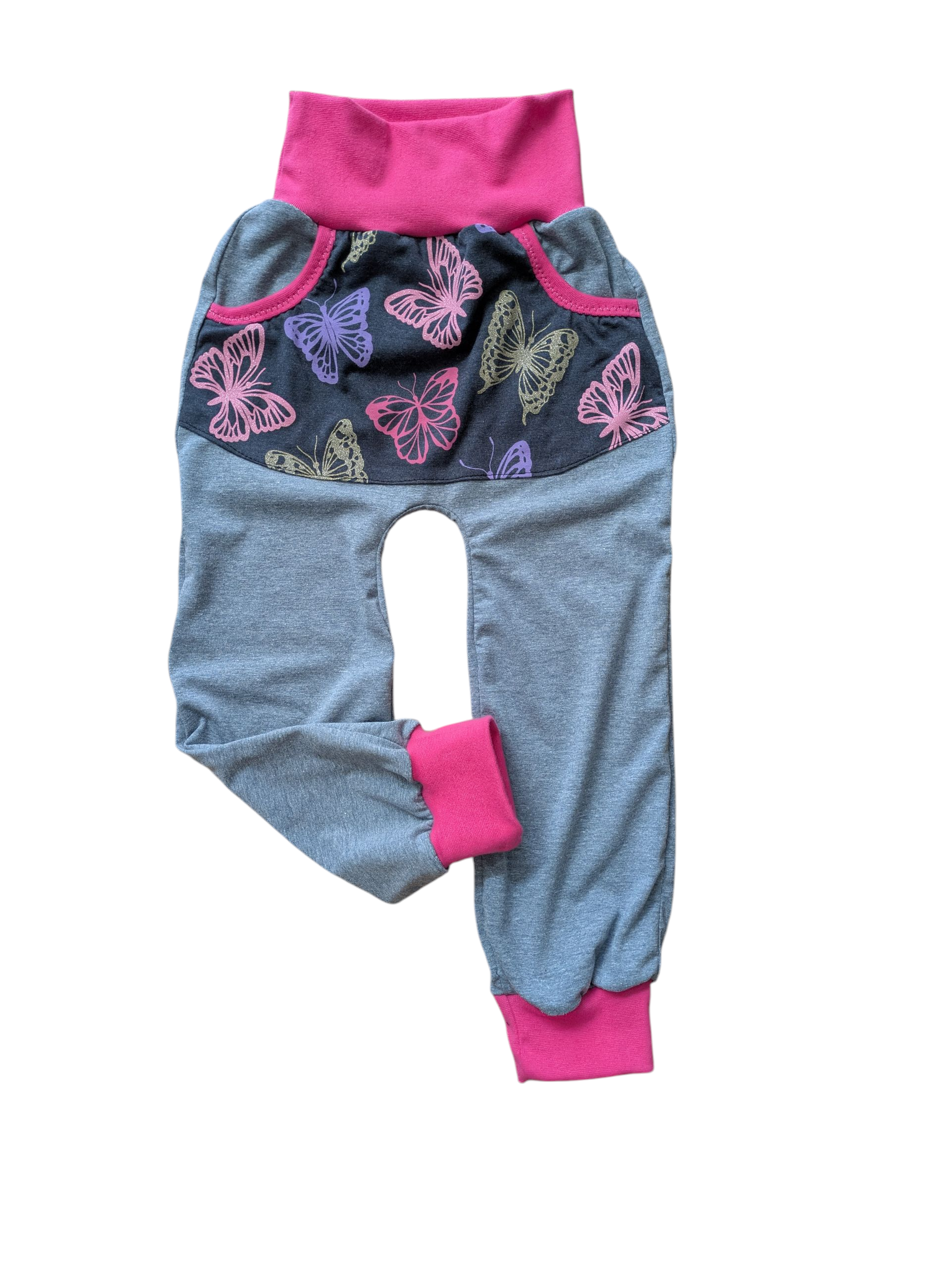 Kinder Pumphose mit  Glitzer Schmetterlingen in den Größen 50/56 bis 134 aus Jersey 