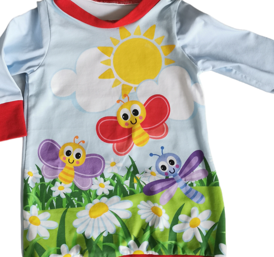 Kinderkleid / Ballonshirt mit Schmetterling-Motiv in den Gr. 74/80 bis 86/92 aus Biojersey