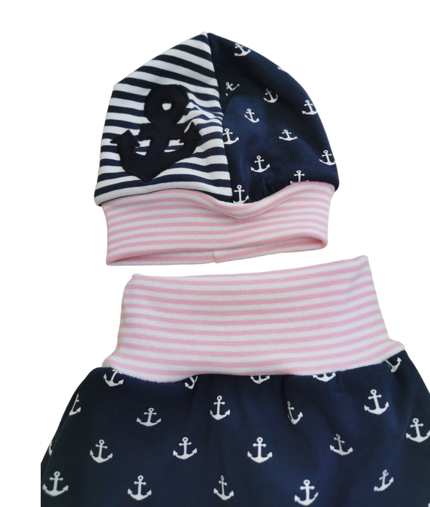Baby-Set mit Anker-Motiv rosa in den Größen 50/56 bis 98/104 aus Jersey 