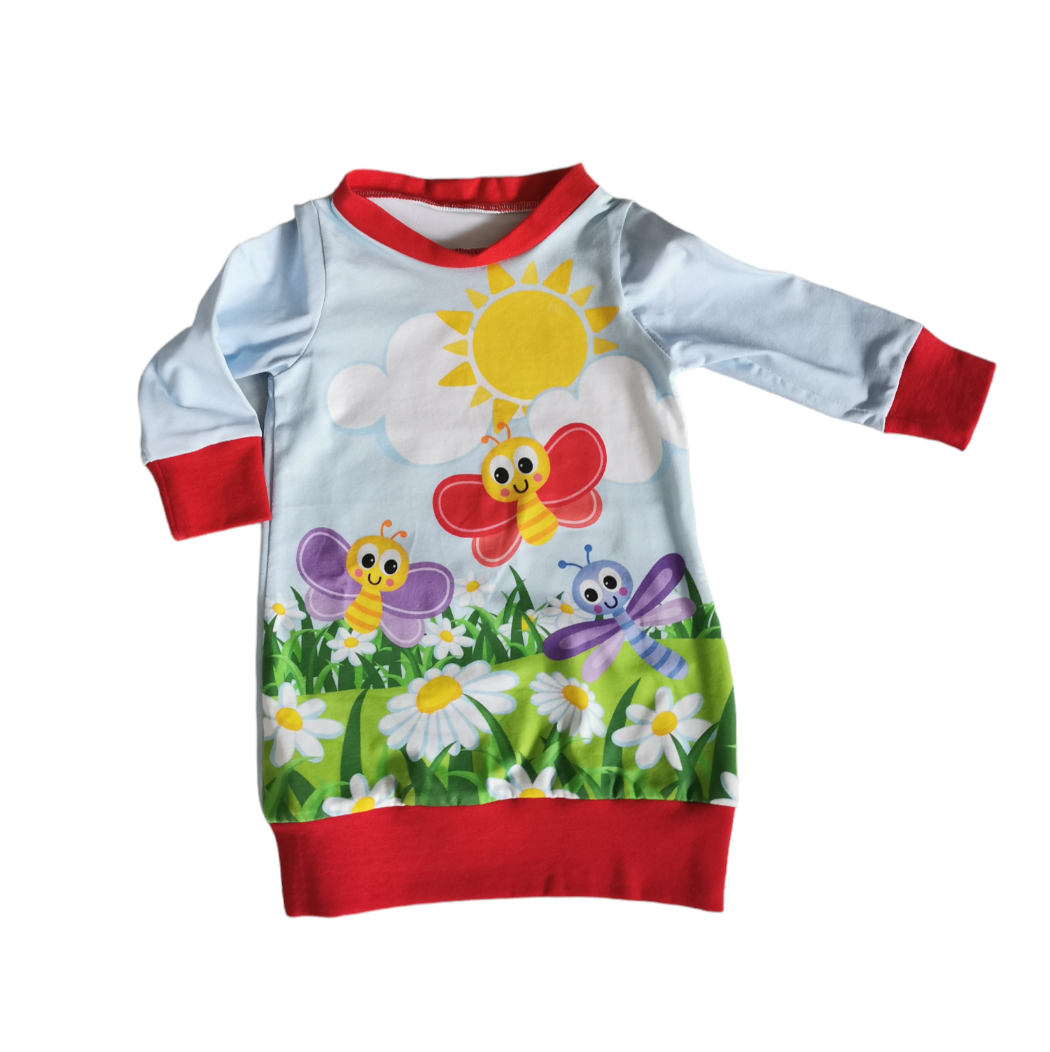 Kinderkleid / Ballonshirt mit Schmetterling-Motiv in den Gr. 74/80 bis 86/92 aus Biojersey