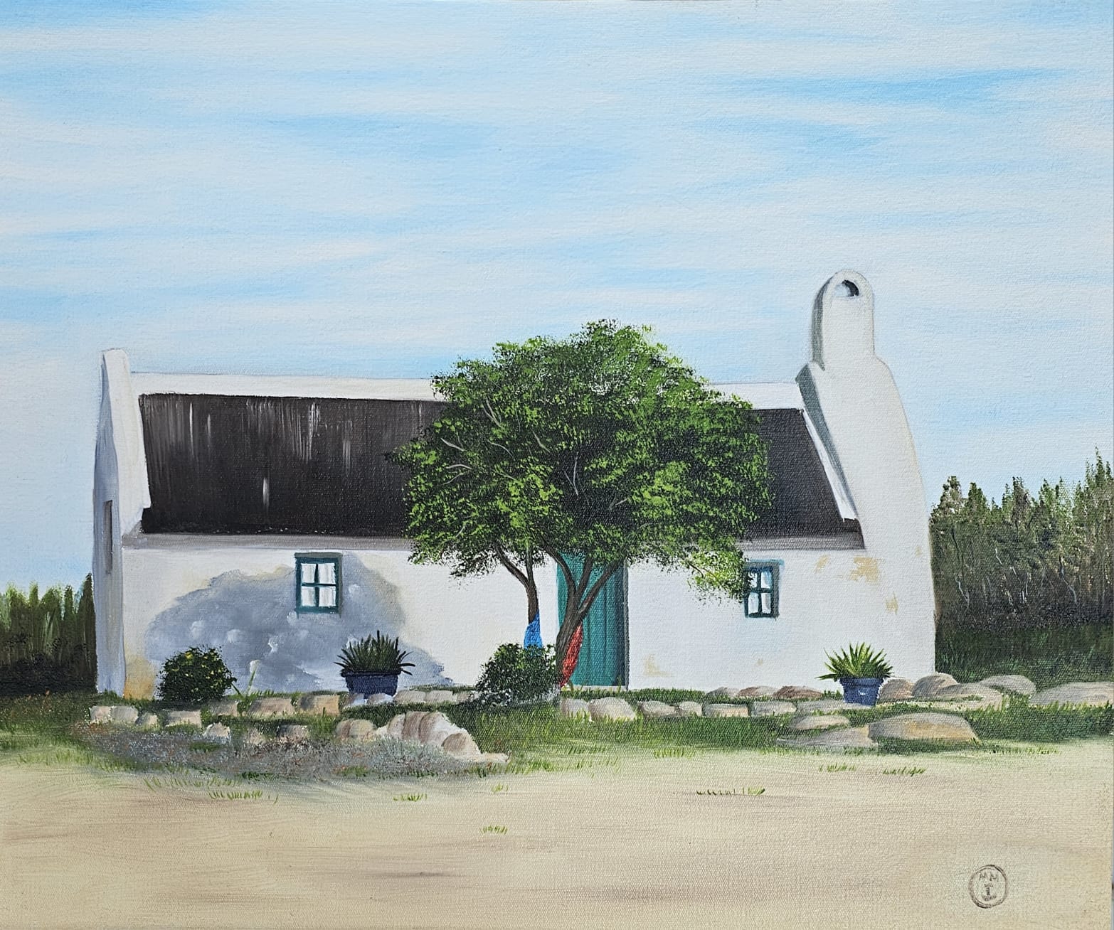 Traditional White Cottage Painting