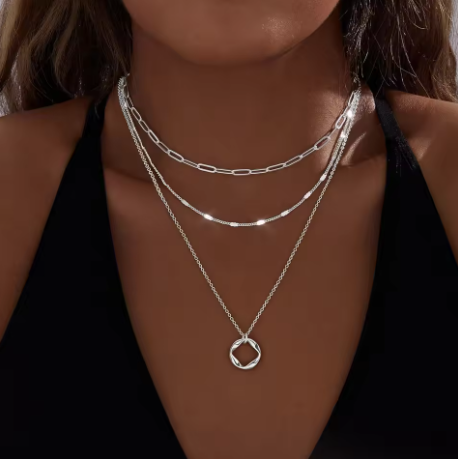 Layered Silver Necklace Set