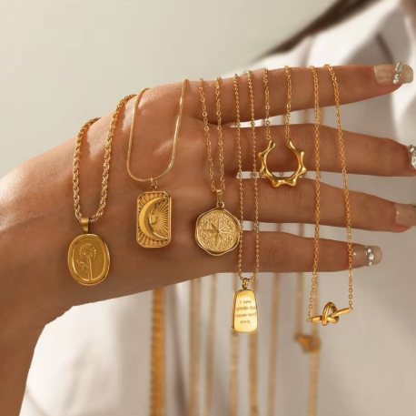 Gold Charm Necklaces Set