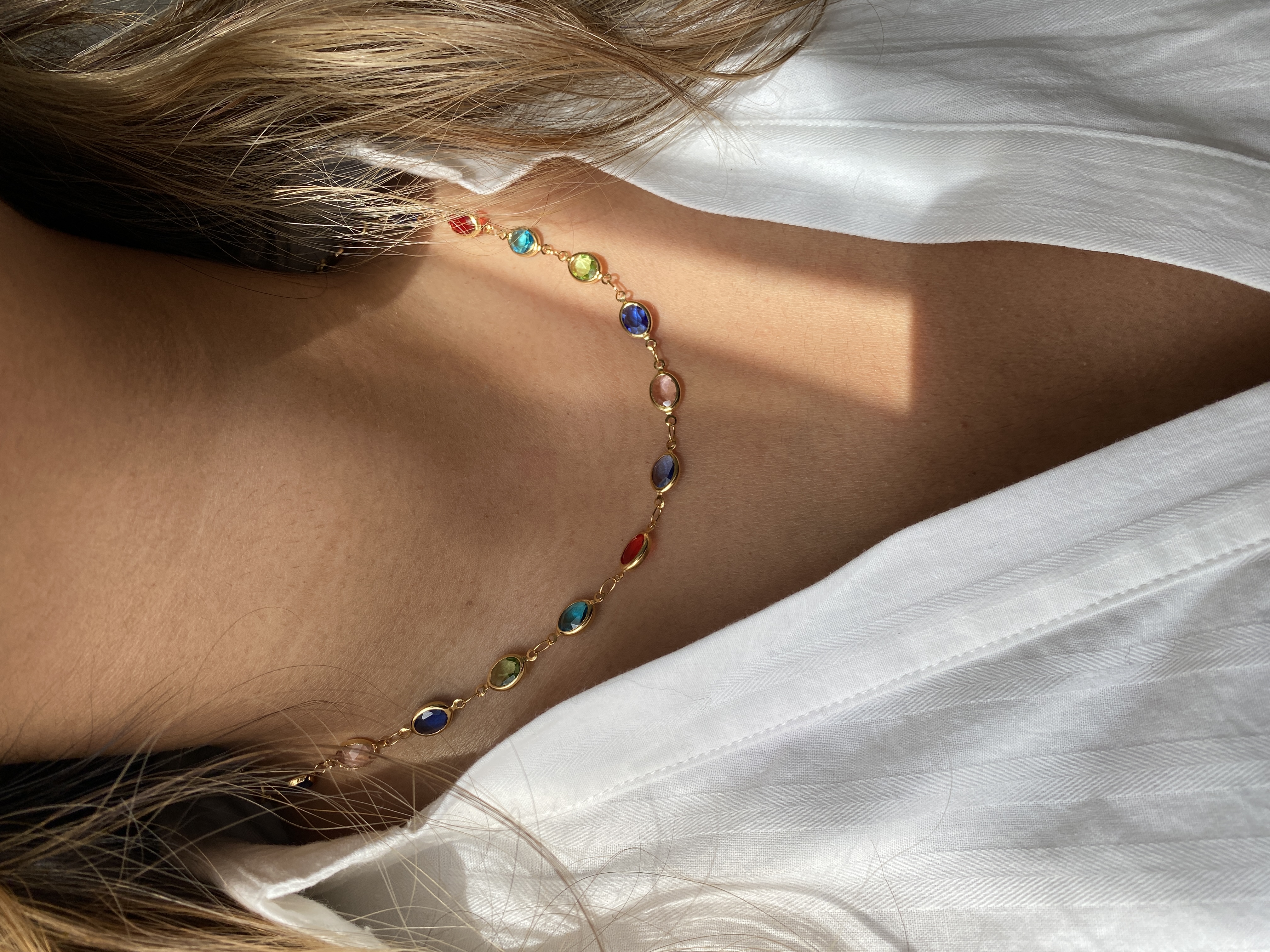 Multicolor Crystal 18k Gold Plated Necklace