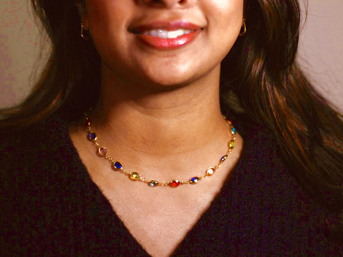 Multicolor Crystal 18k Gold Plated Necklace