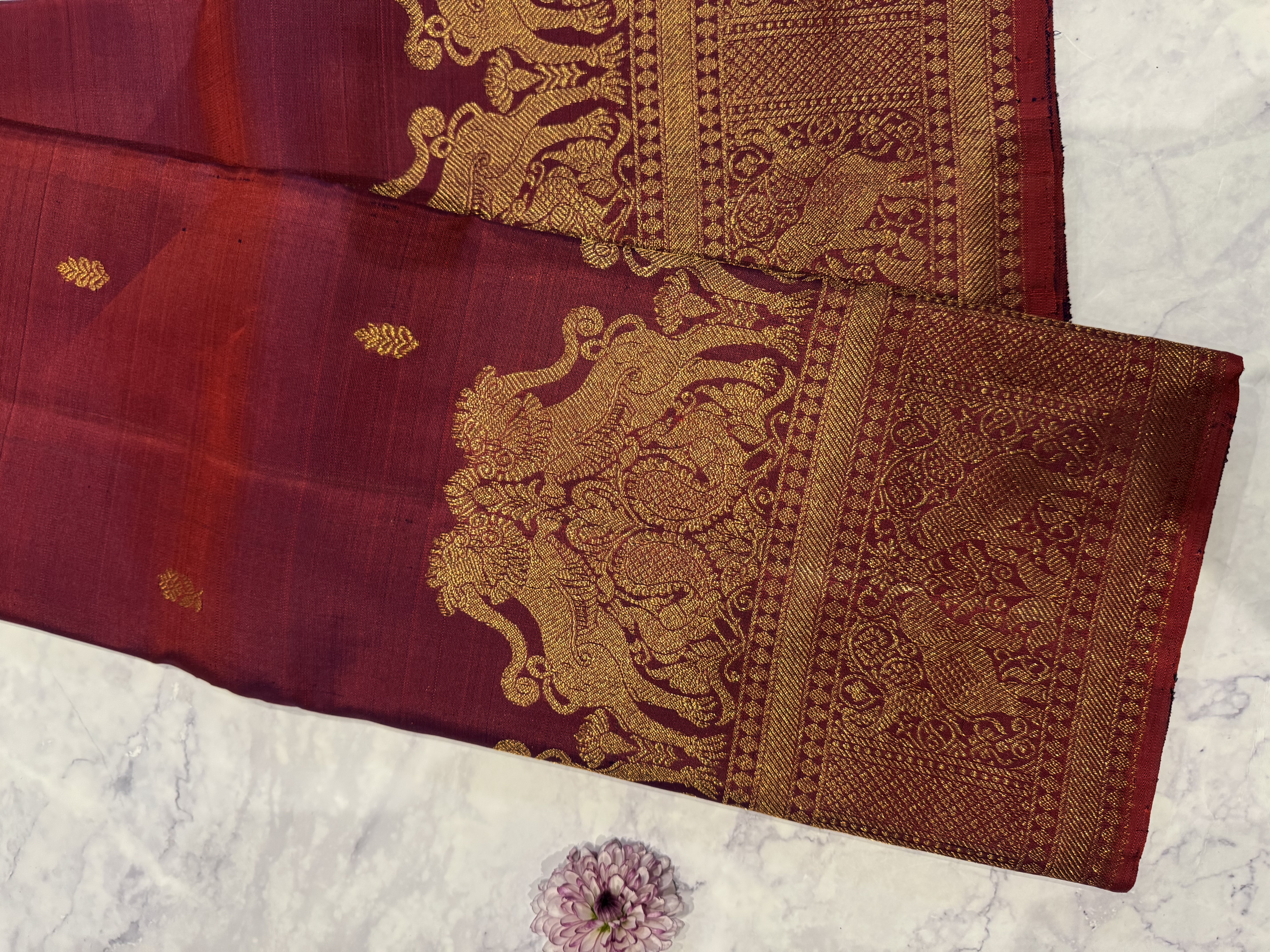 Dual tone red pure silk saree collection