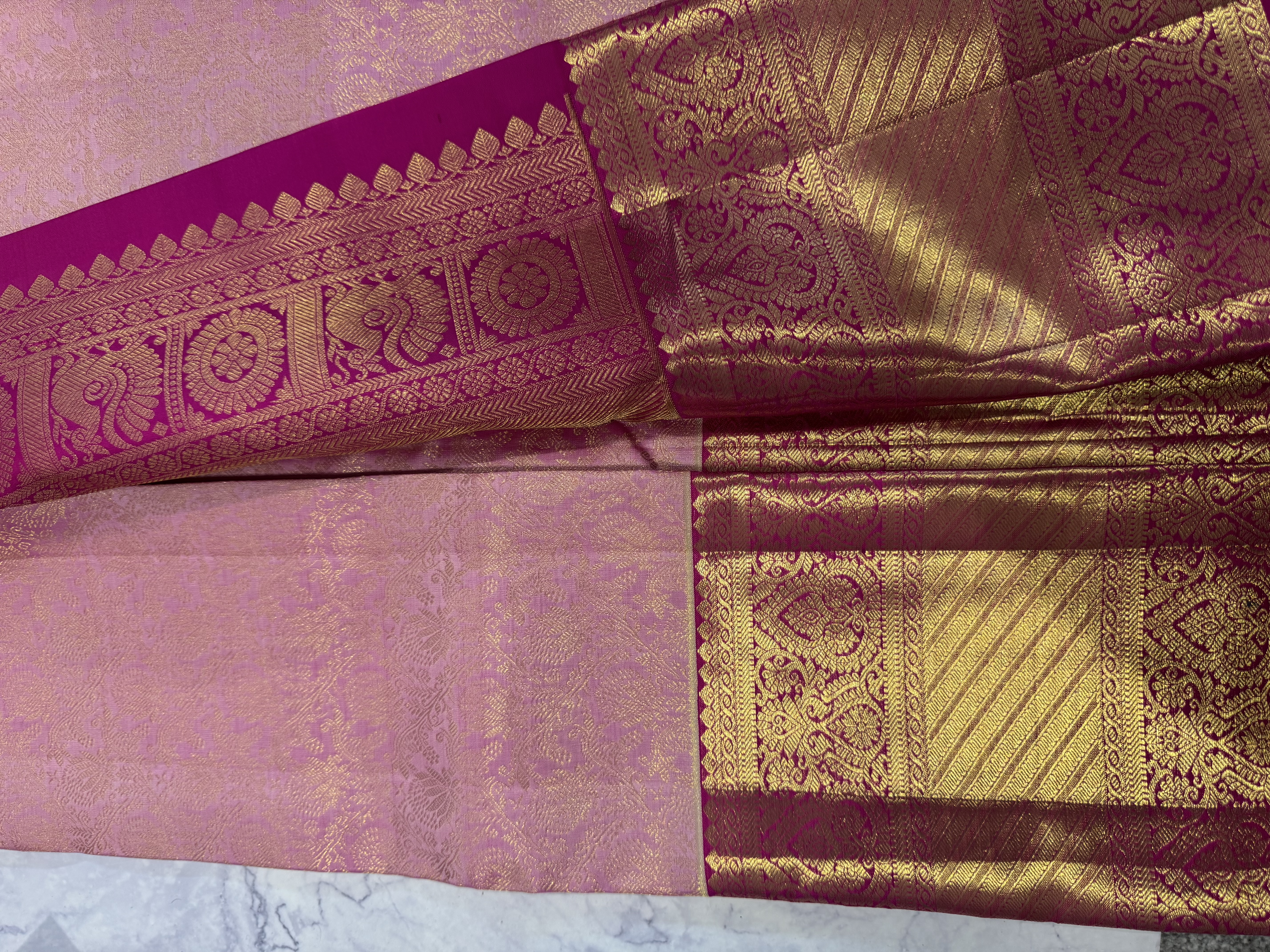 Pink floral with dark pink blouse pure silk saree collection