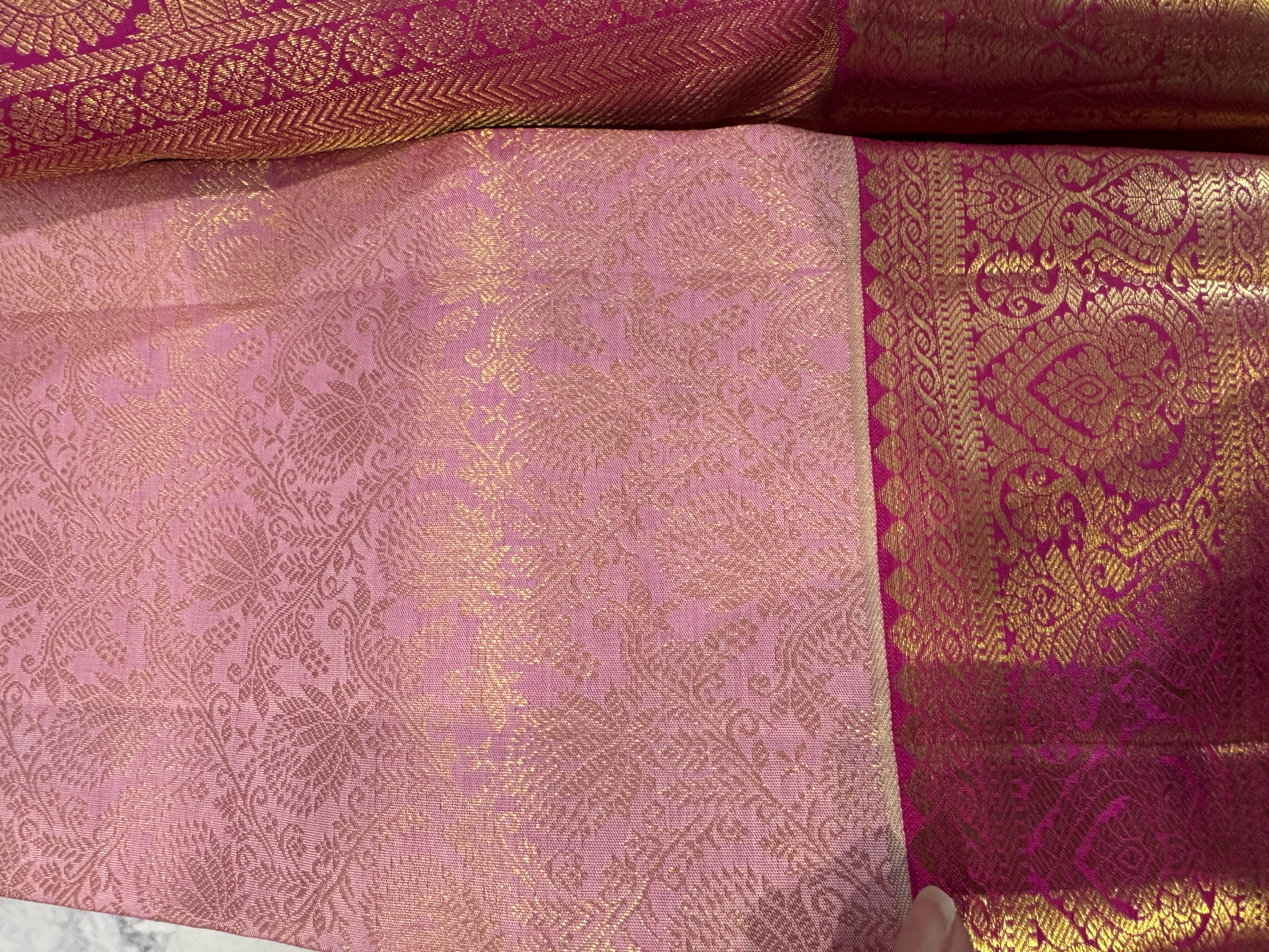 Pink floral with dark pink blouse pure silk saree collection