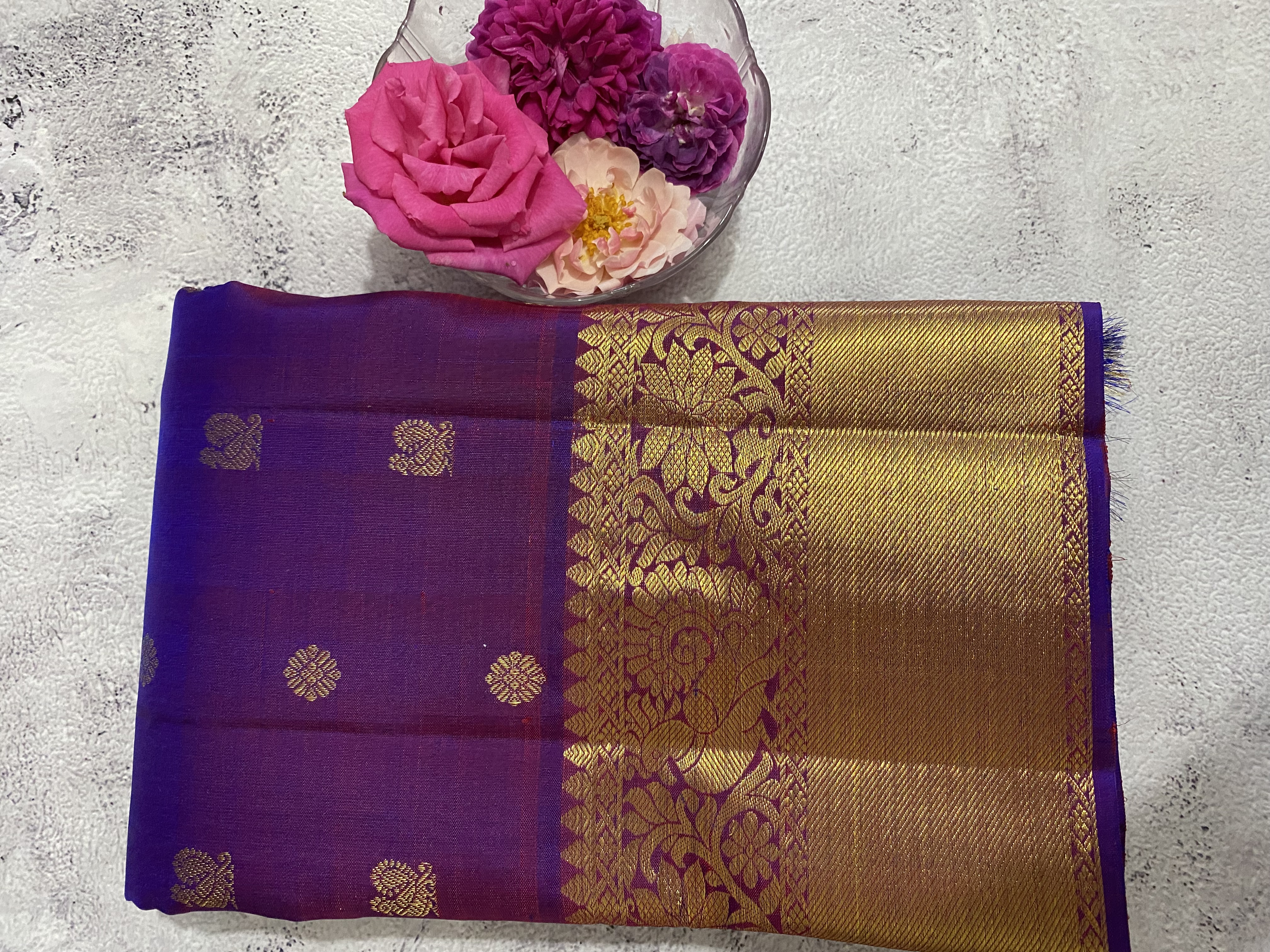 Dual tone blue and purple pure silk saree collection