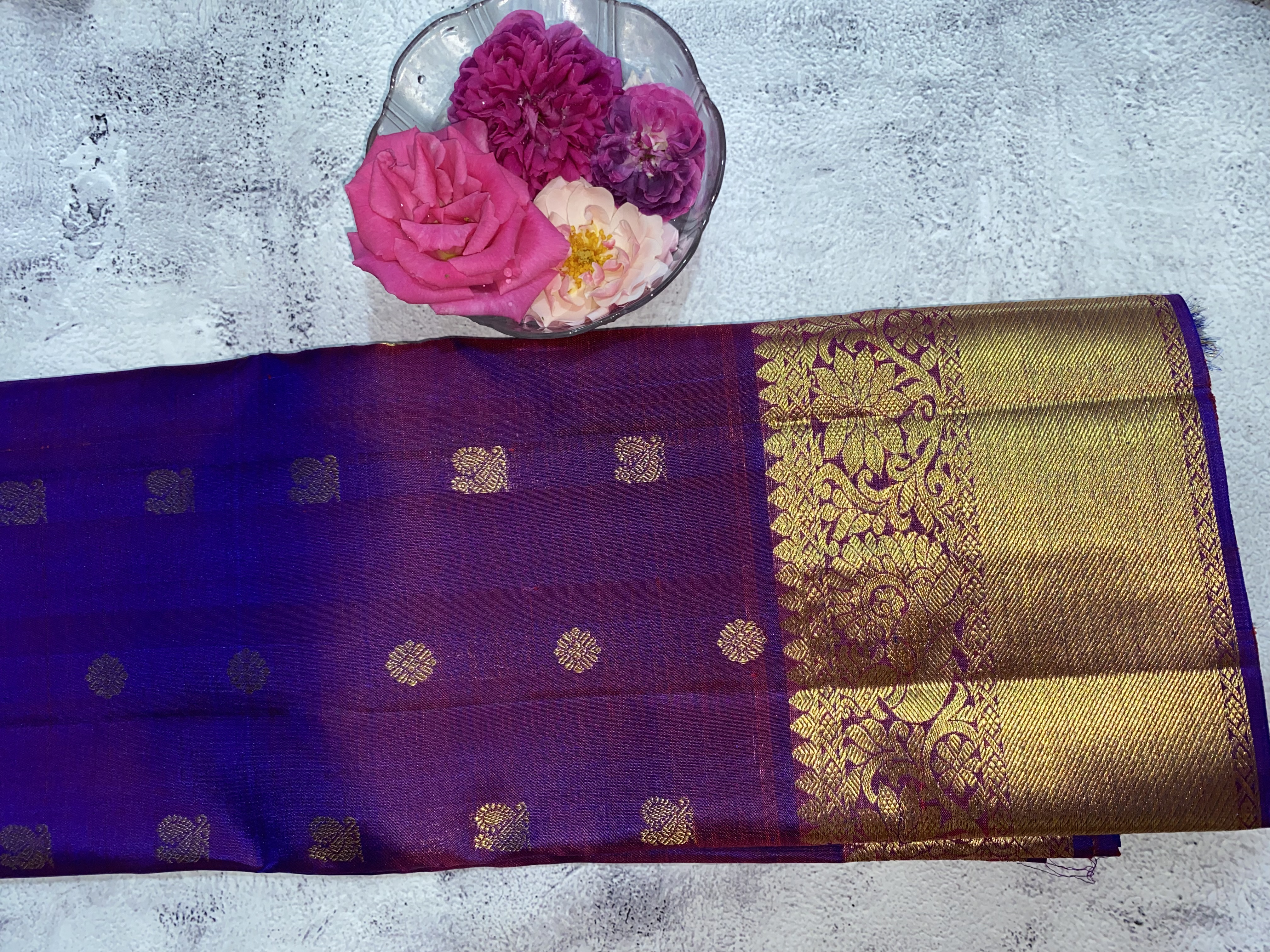 Dual tone blue and purple pure silk saree collection