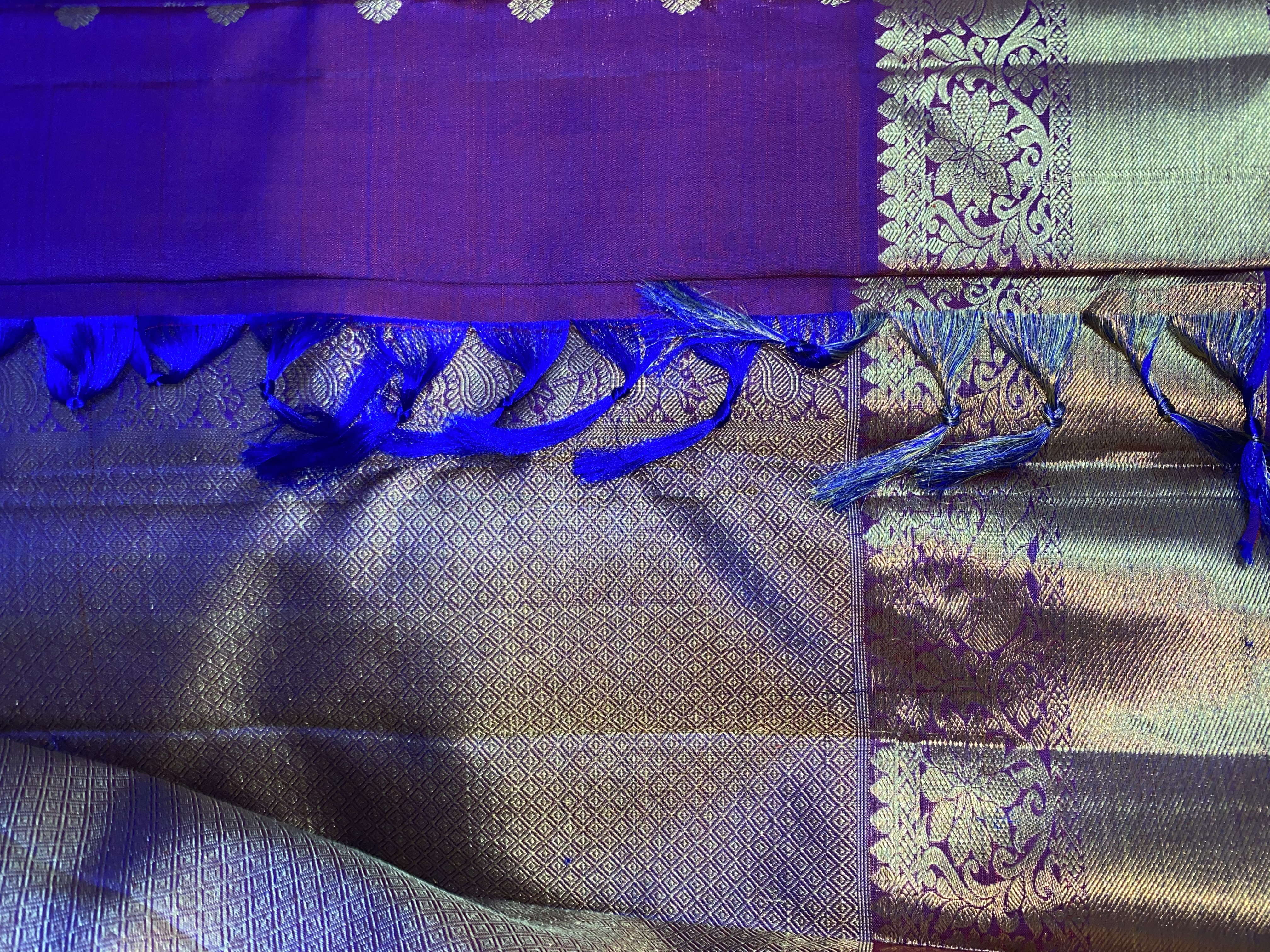 Dual tone blue and purple pure silk saree collection
