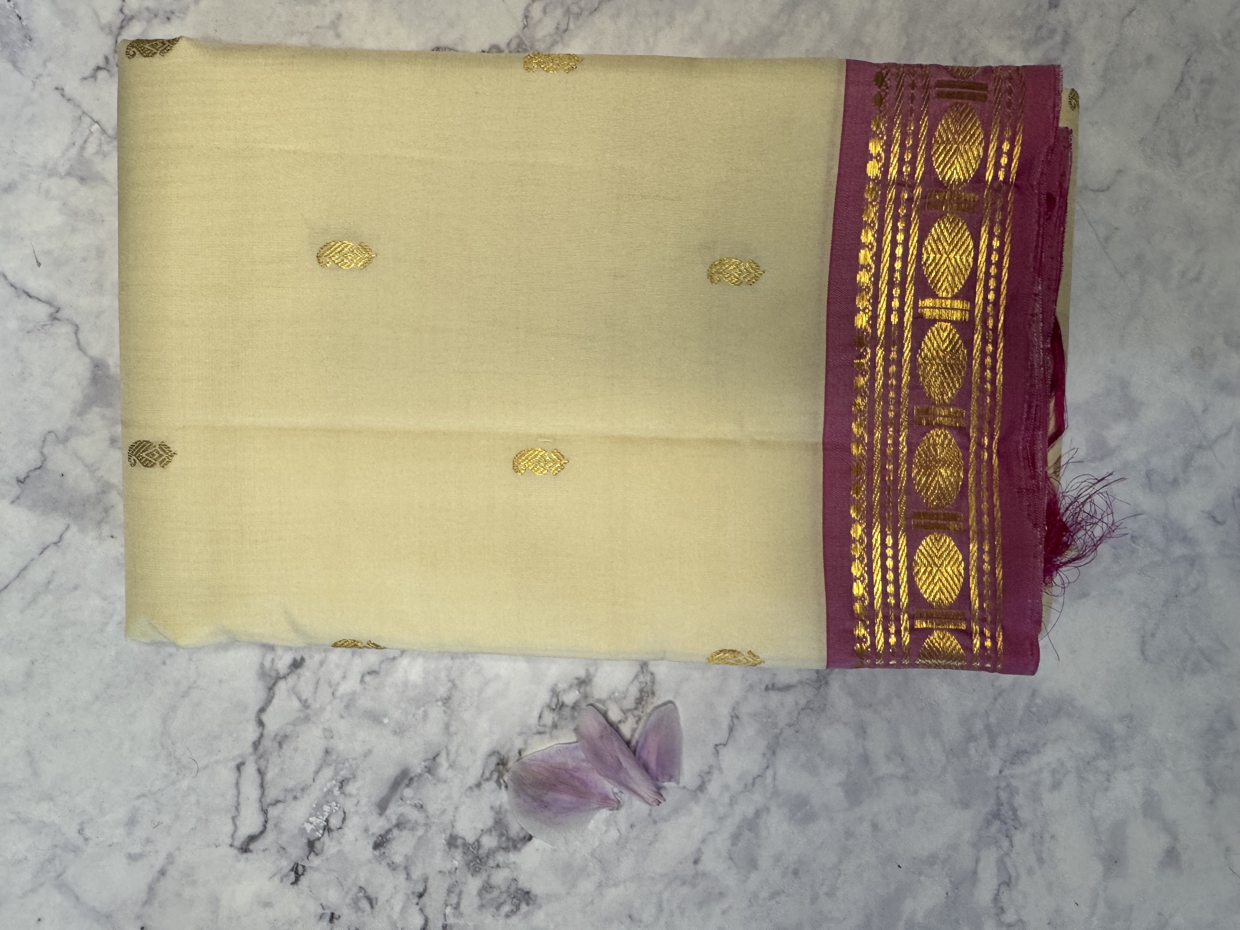 Cream and pink silk saree collection