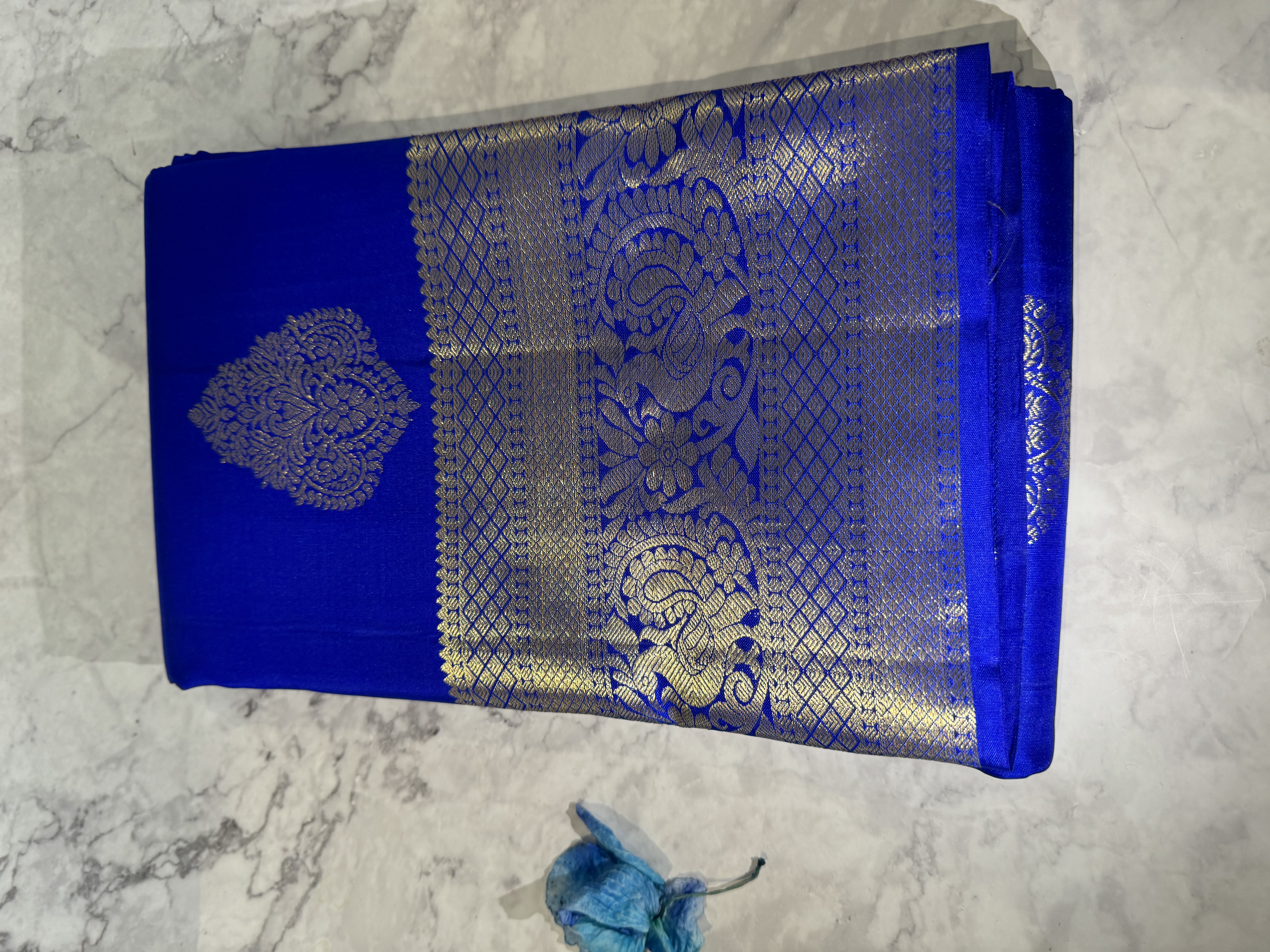 Royal Blue Silk Saree with Gold Design