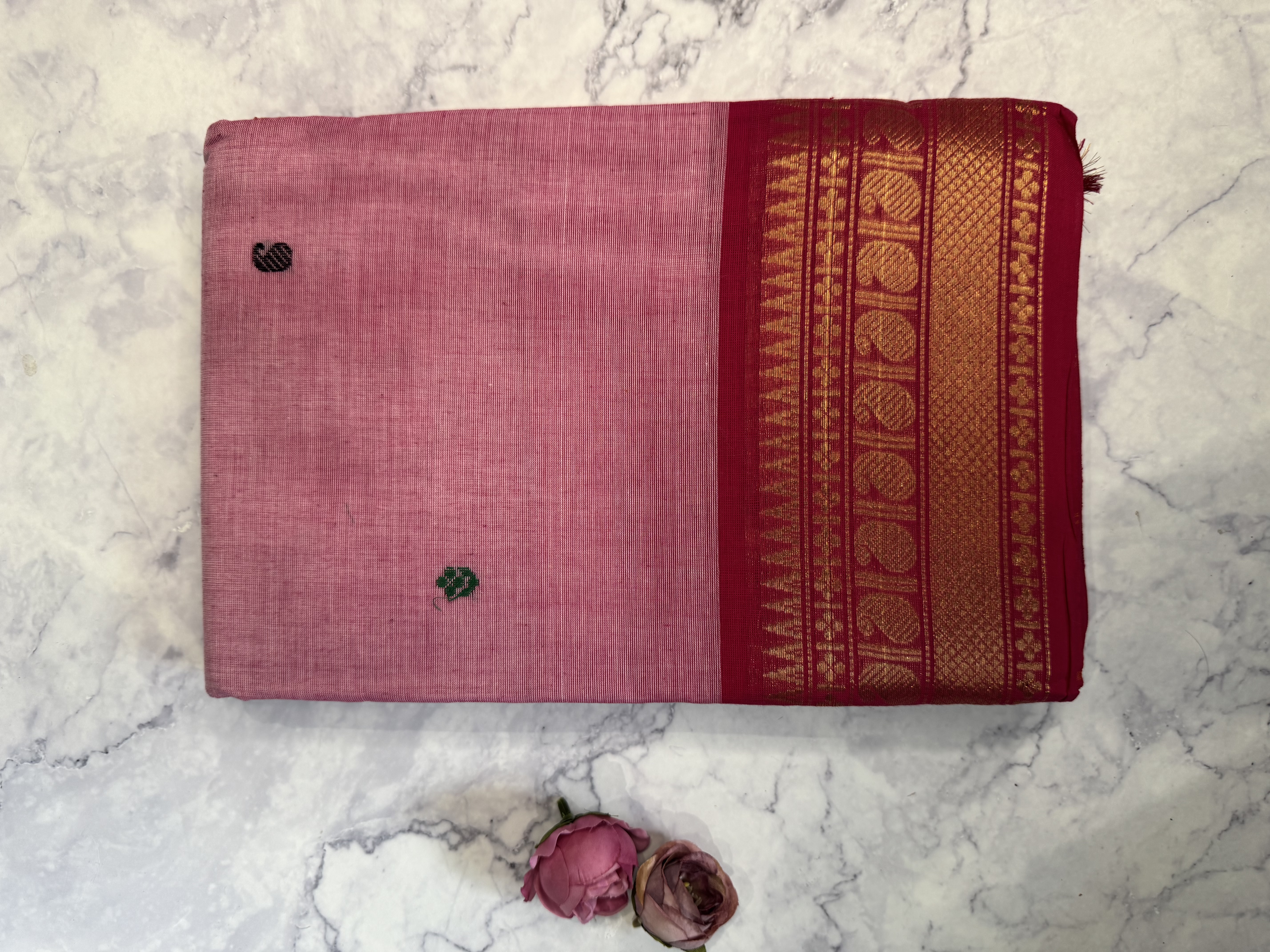 Onion pink cotton saree with magenta border