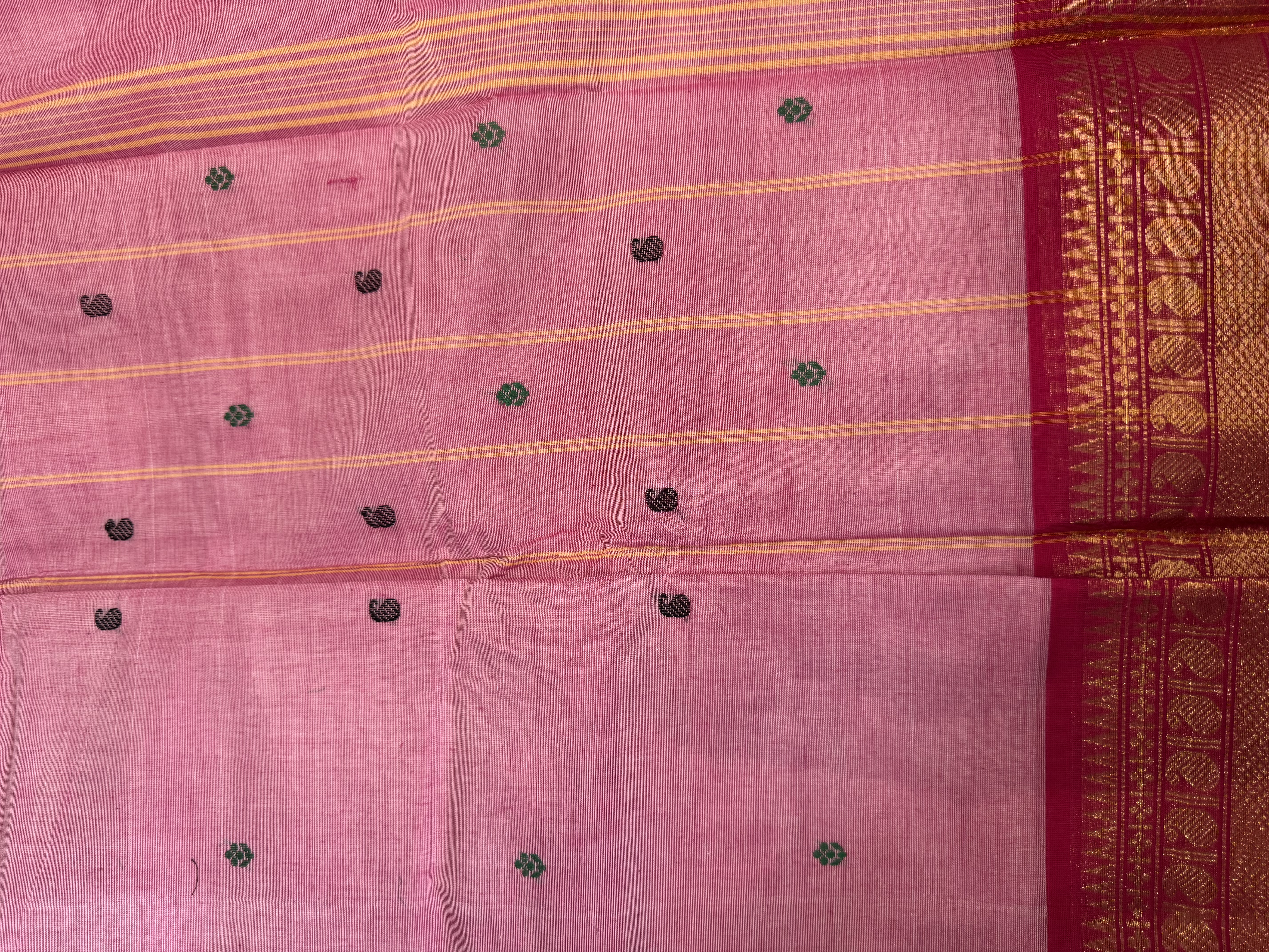 Onion pink cotton saree with magenta border