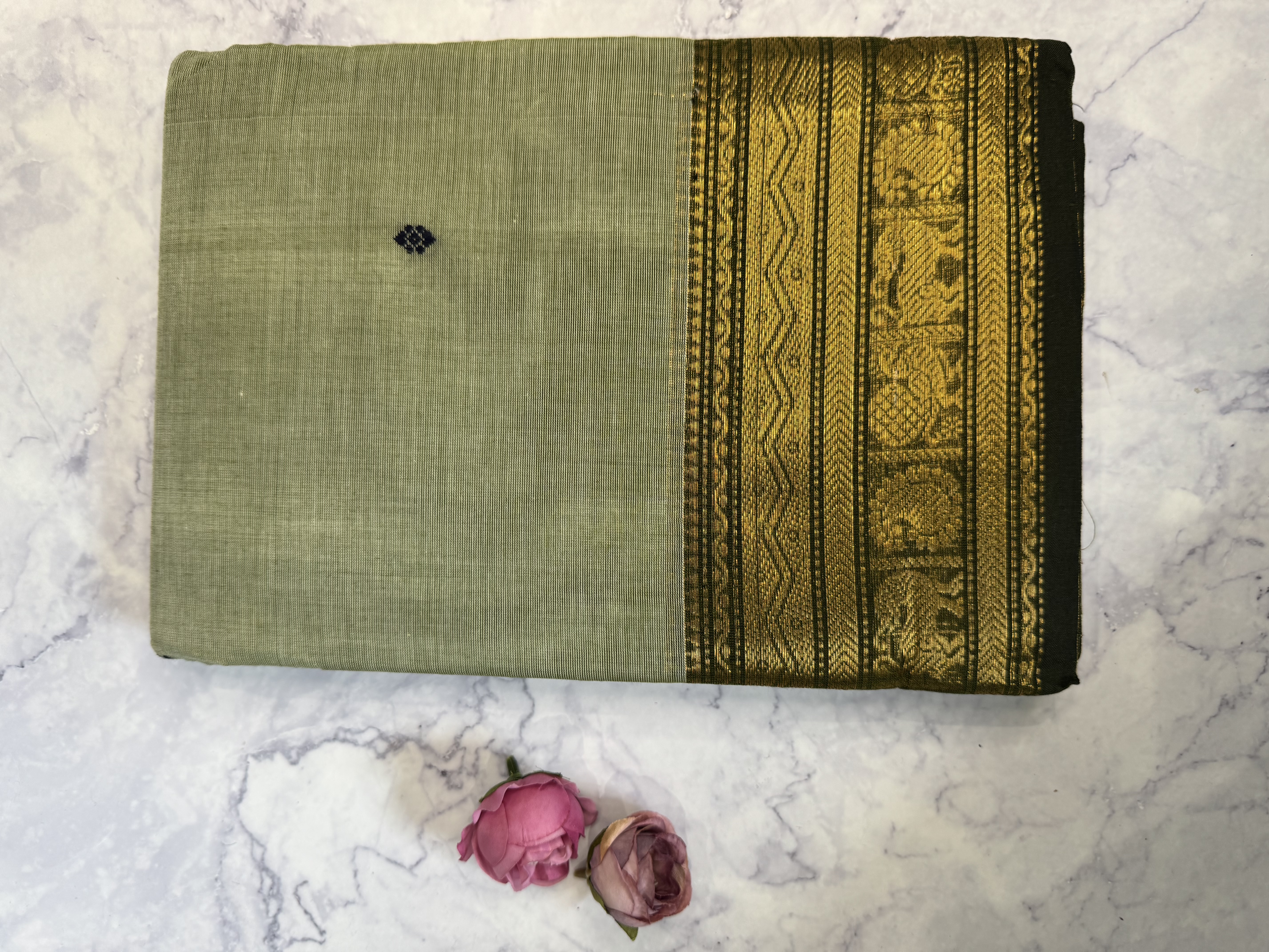 Sage green cotton saree with running blouse