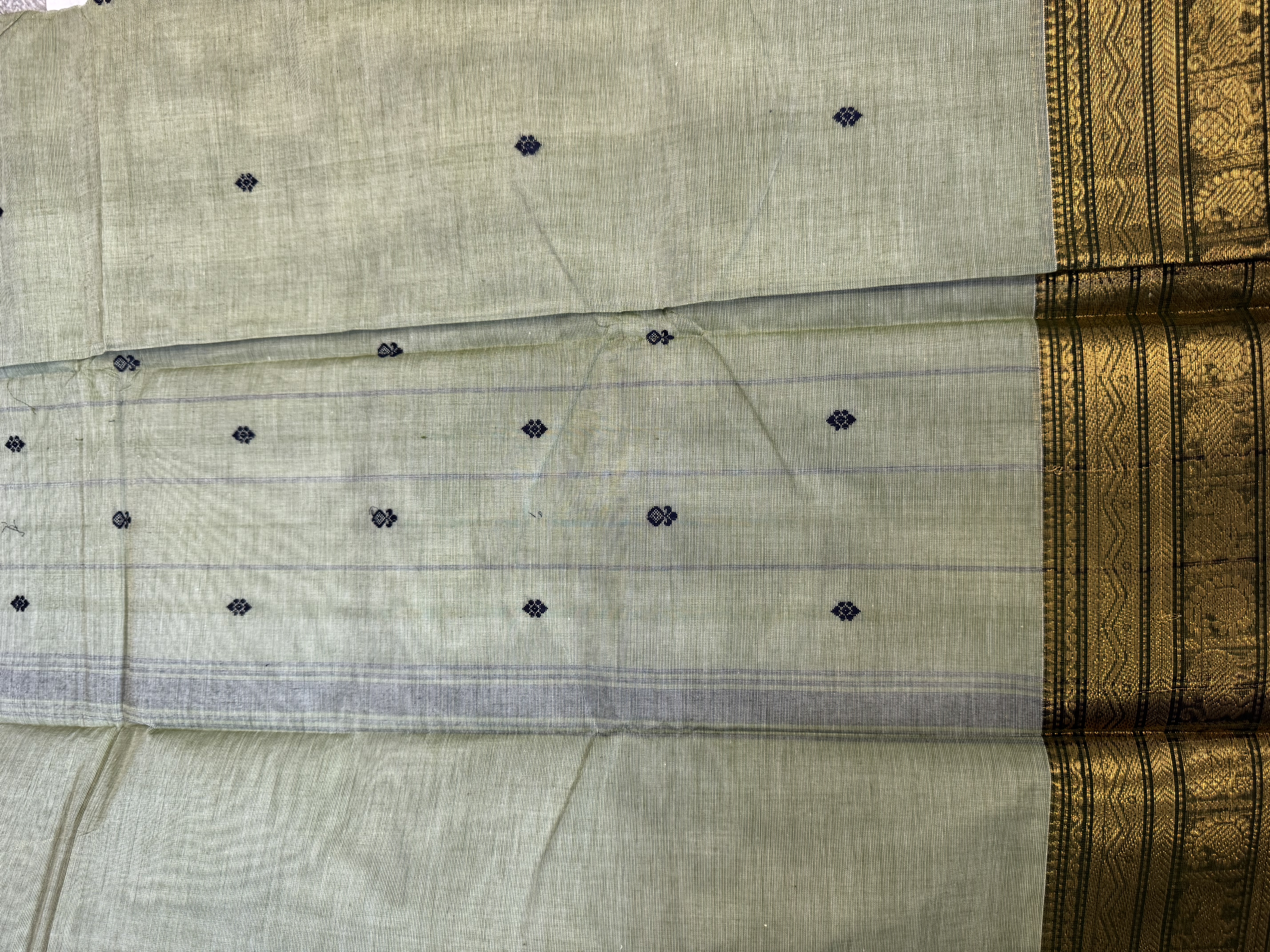 Sage green cotton saree with running blouse