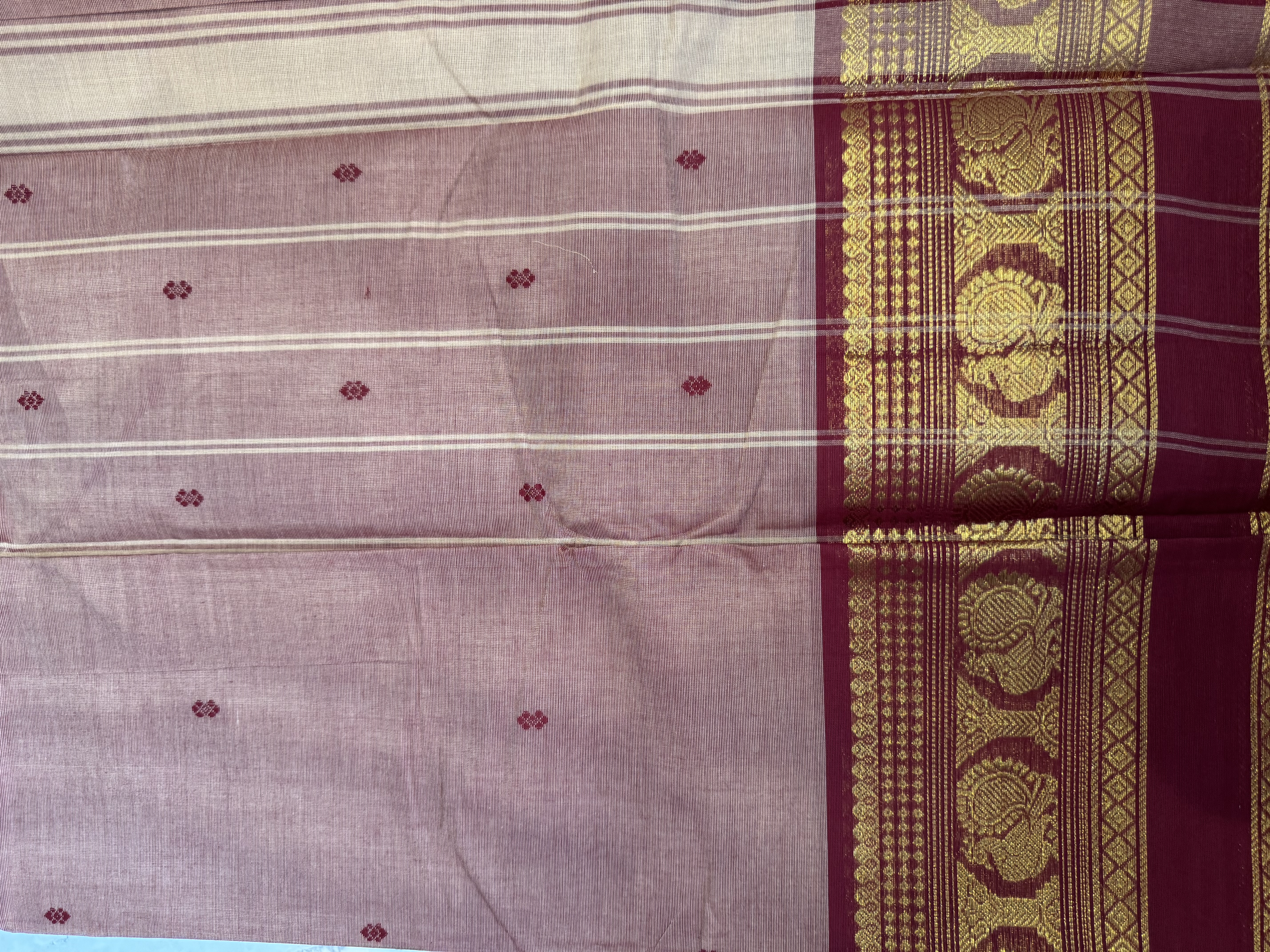 Brown pink dual tone cotton saree with red border 