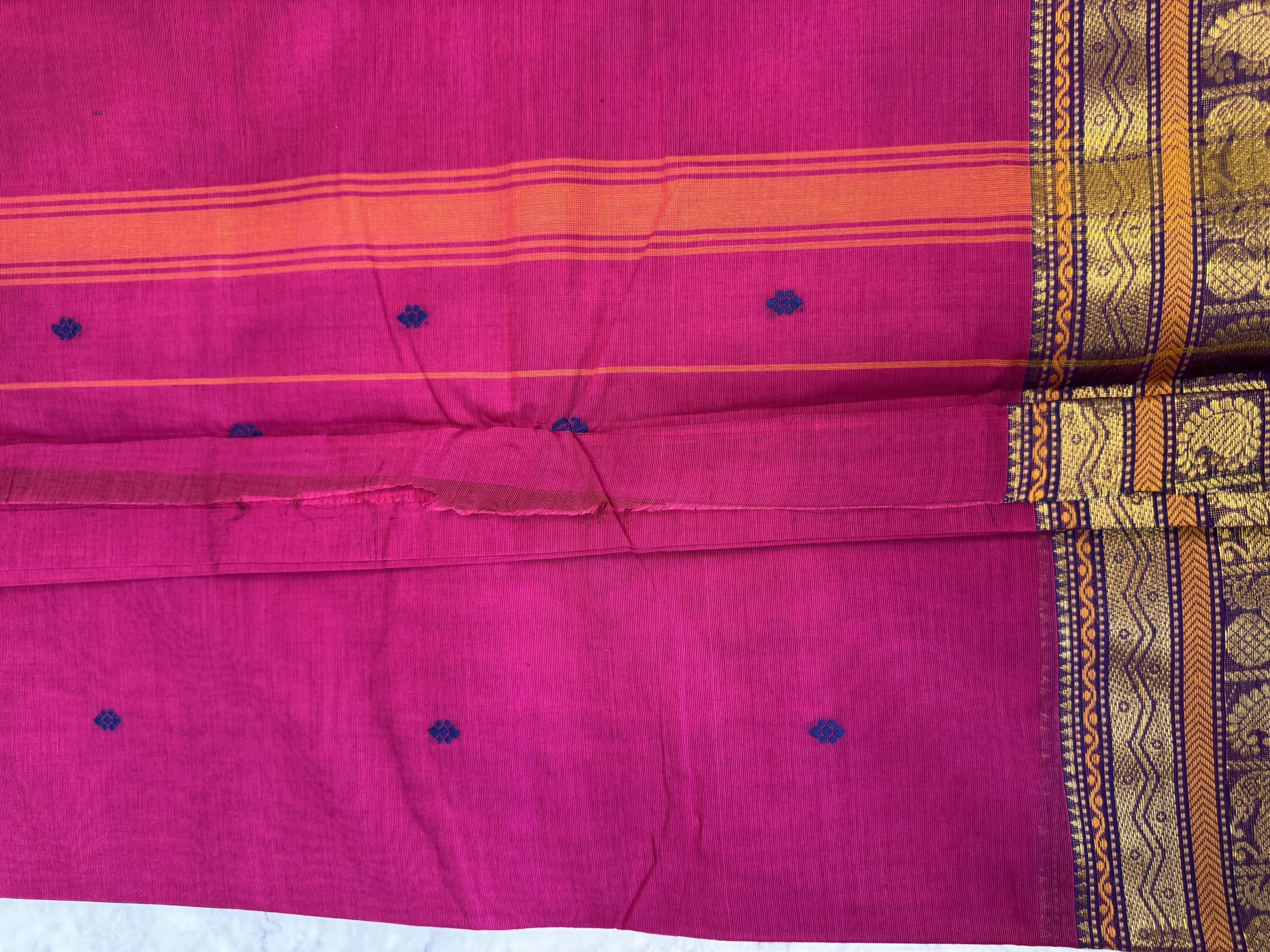 Dark pink cotton saree with running blouse