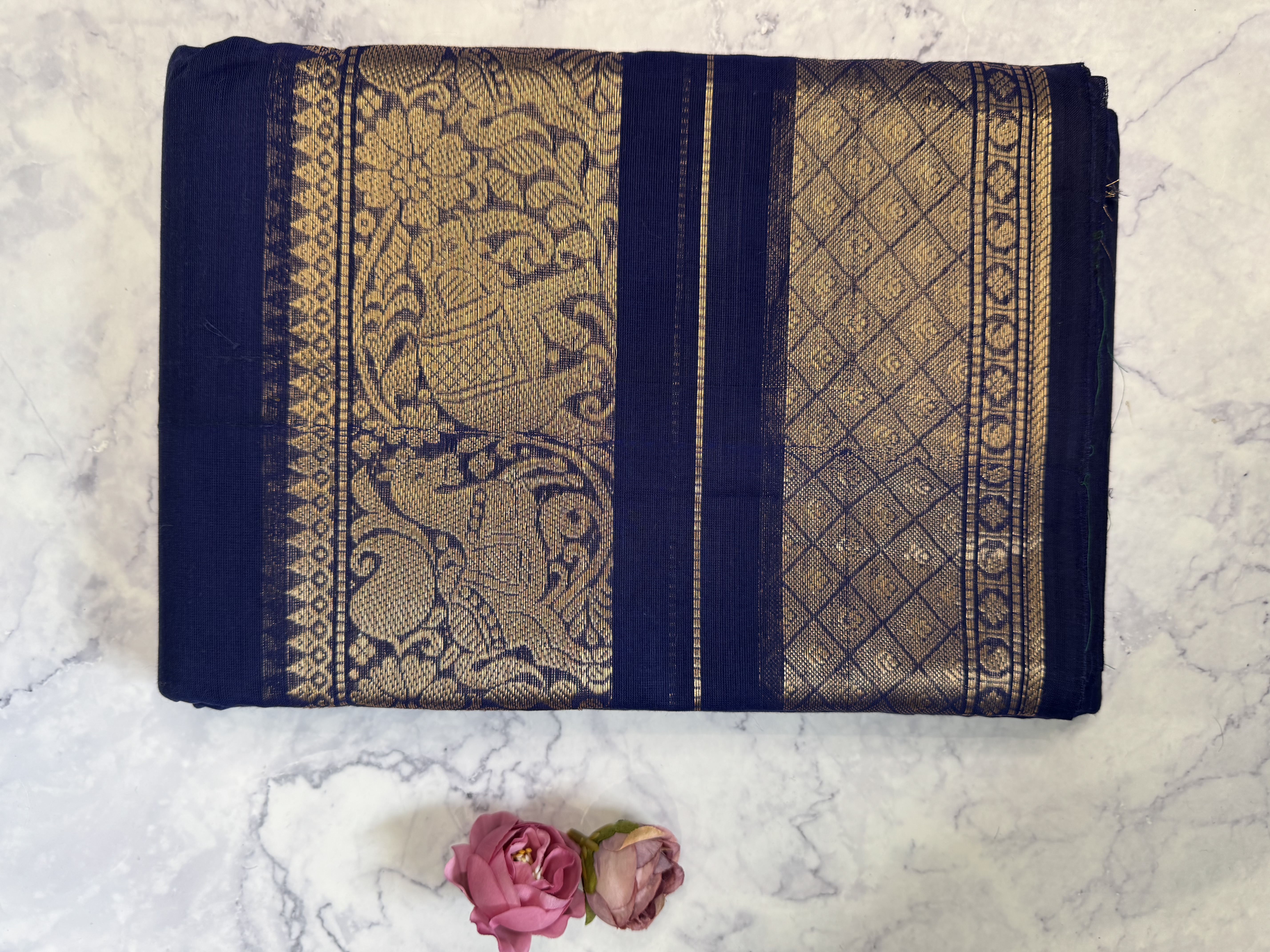 Navy blue cotton saree
