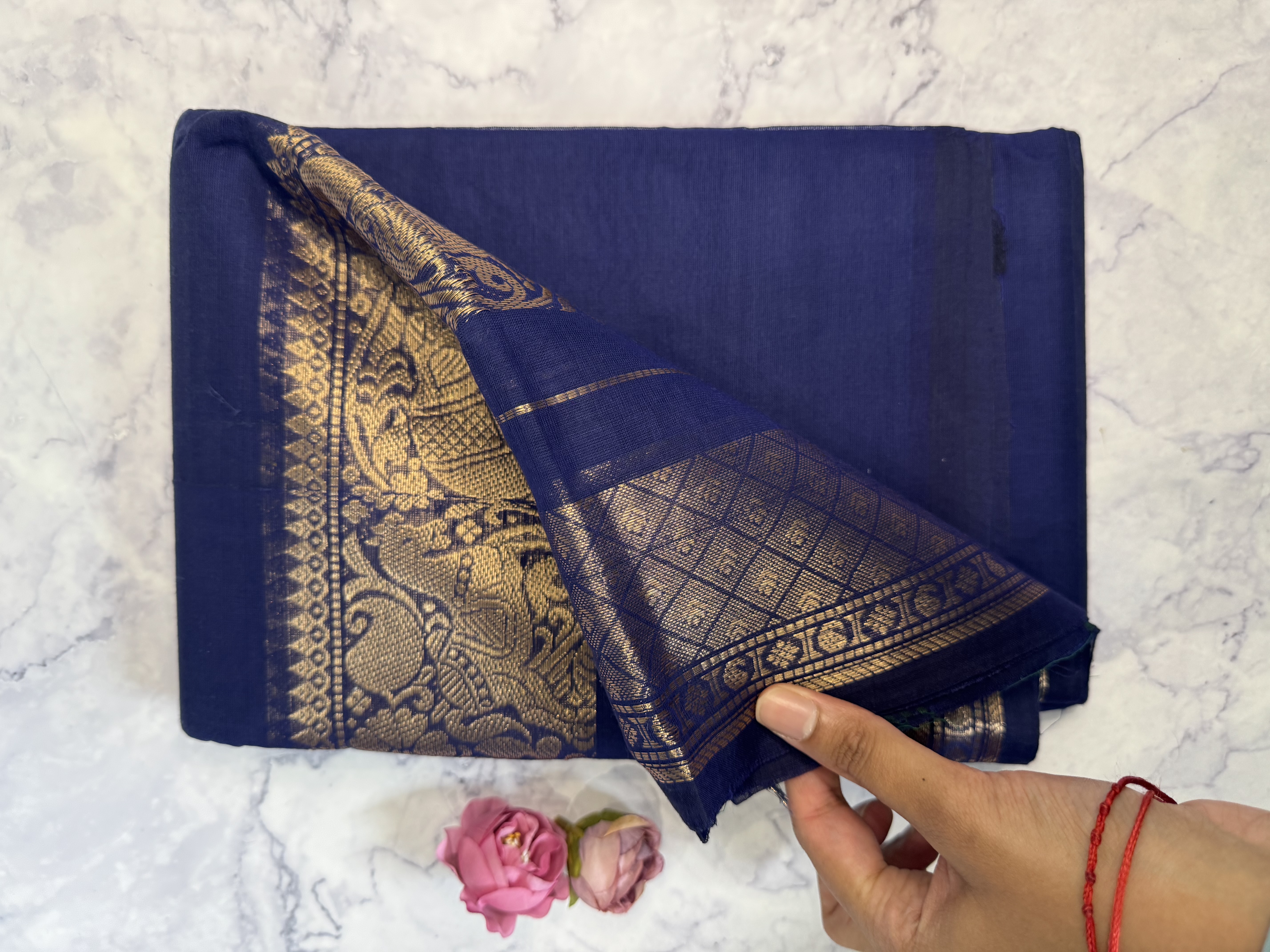 Navy blue cotton saree