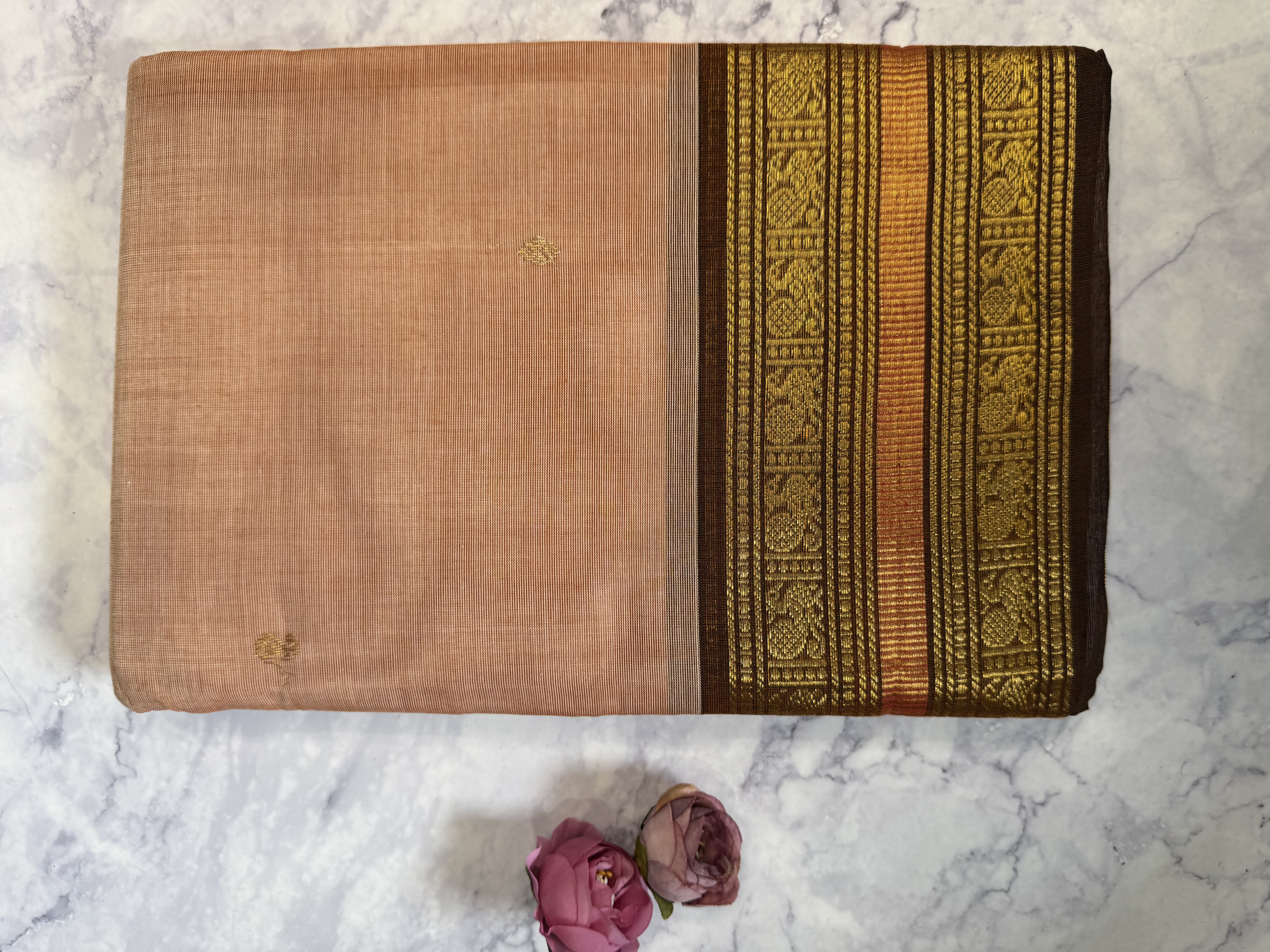 Peach orange cotton saree
