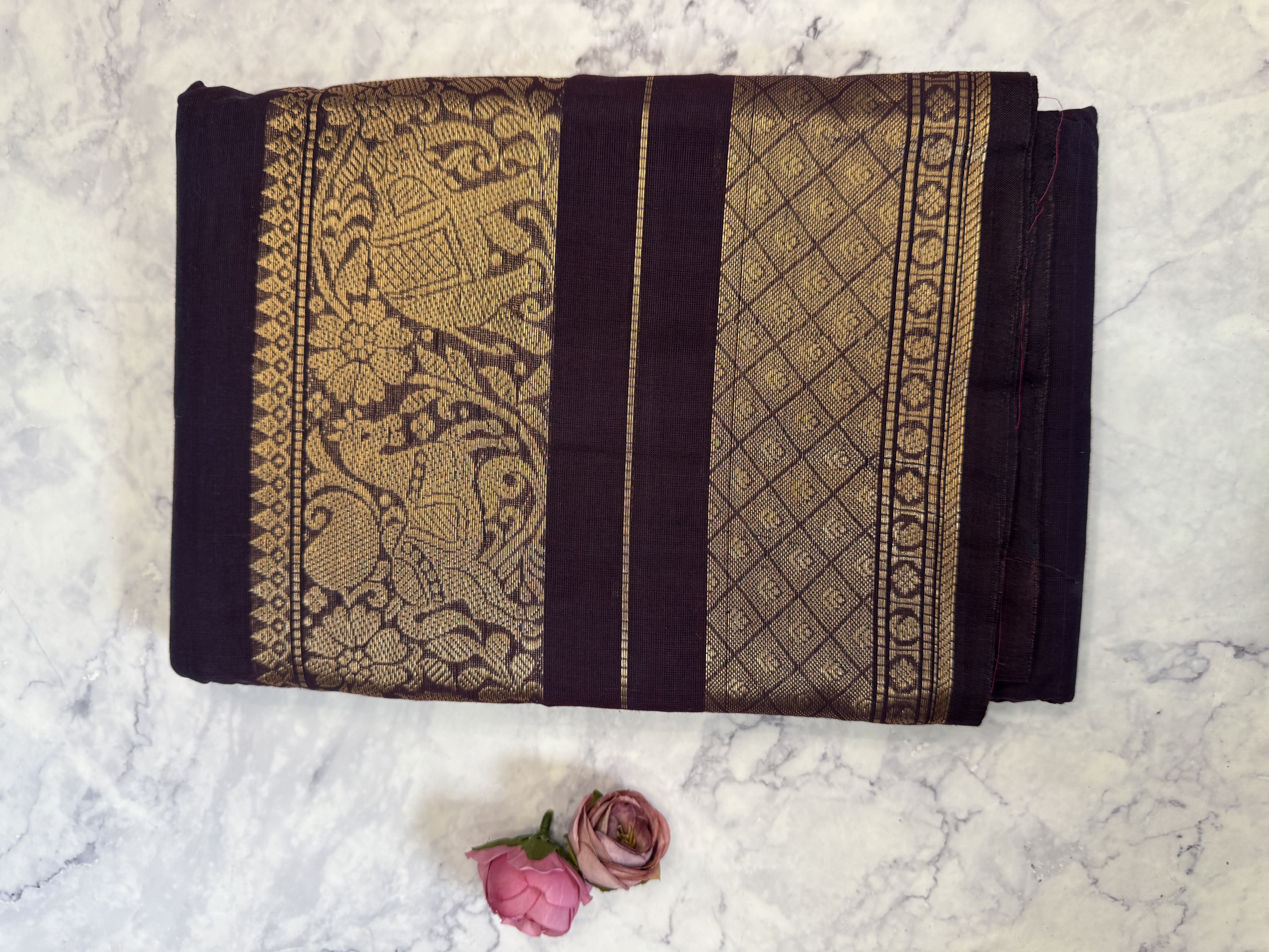 Brown plum dual tone cotton saree