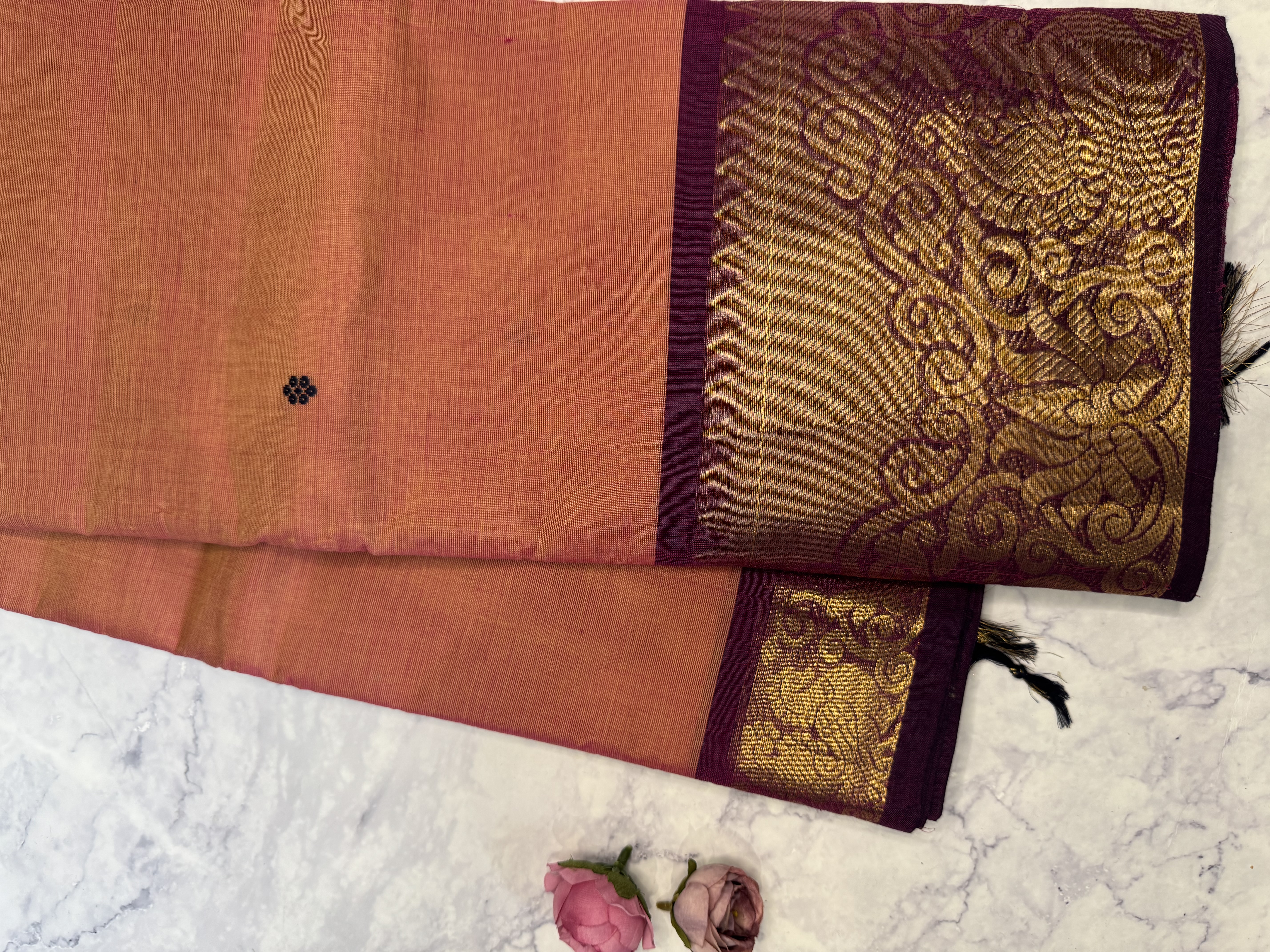 Orange pink dual tone cotton saree