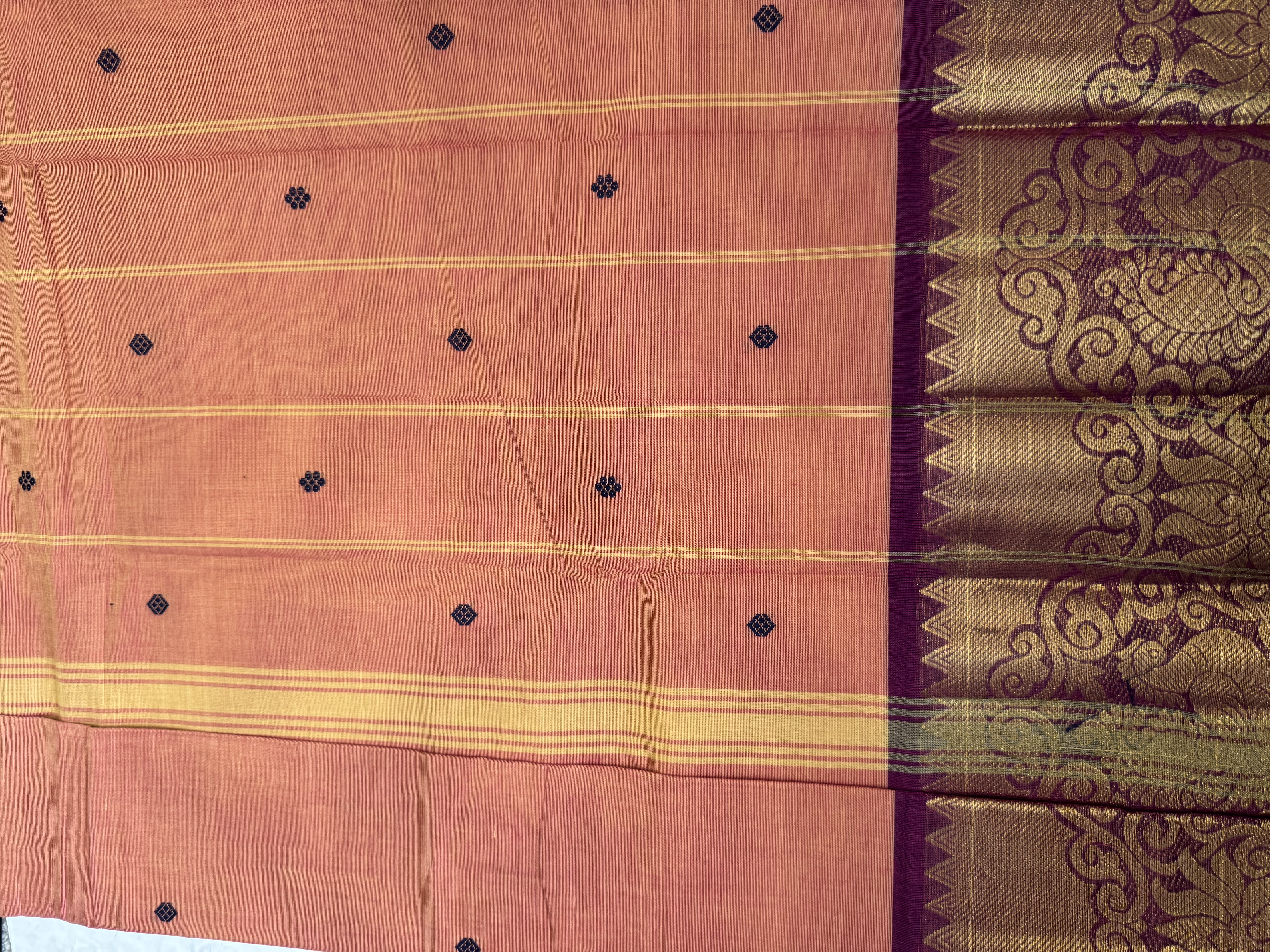Orange pink dual tone cotton saree