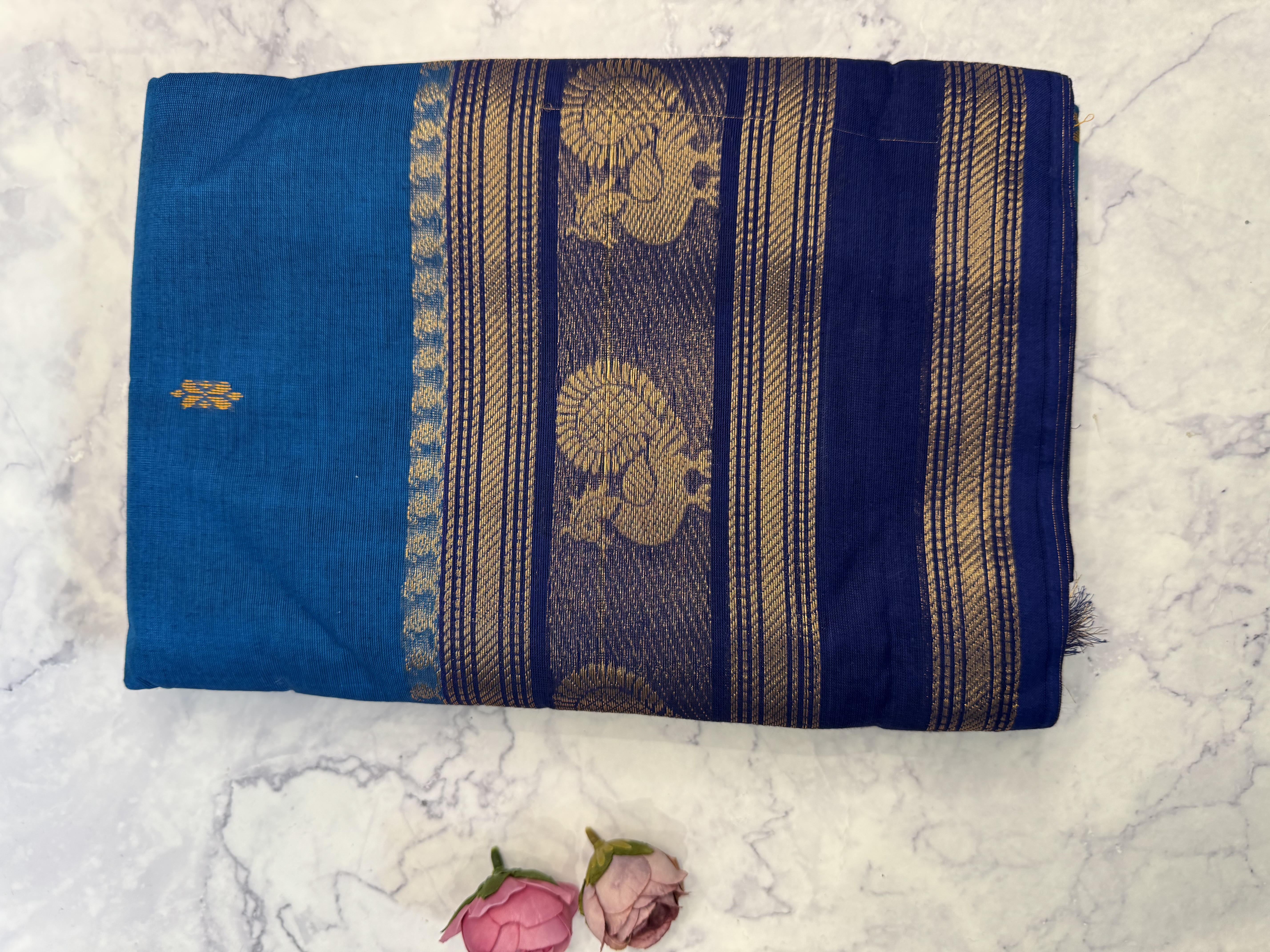 Peacock blue cotton saree