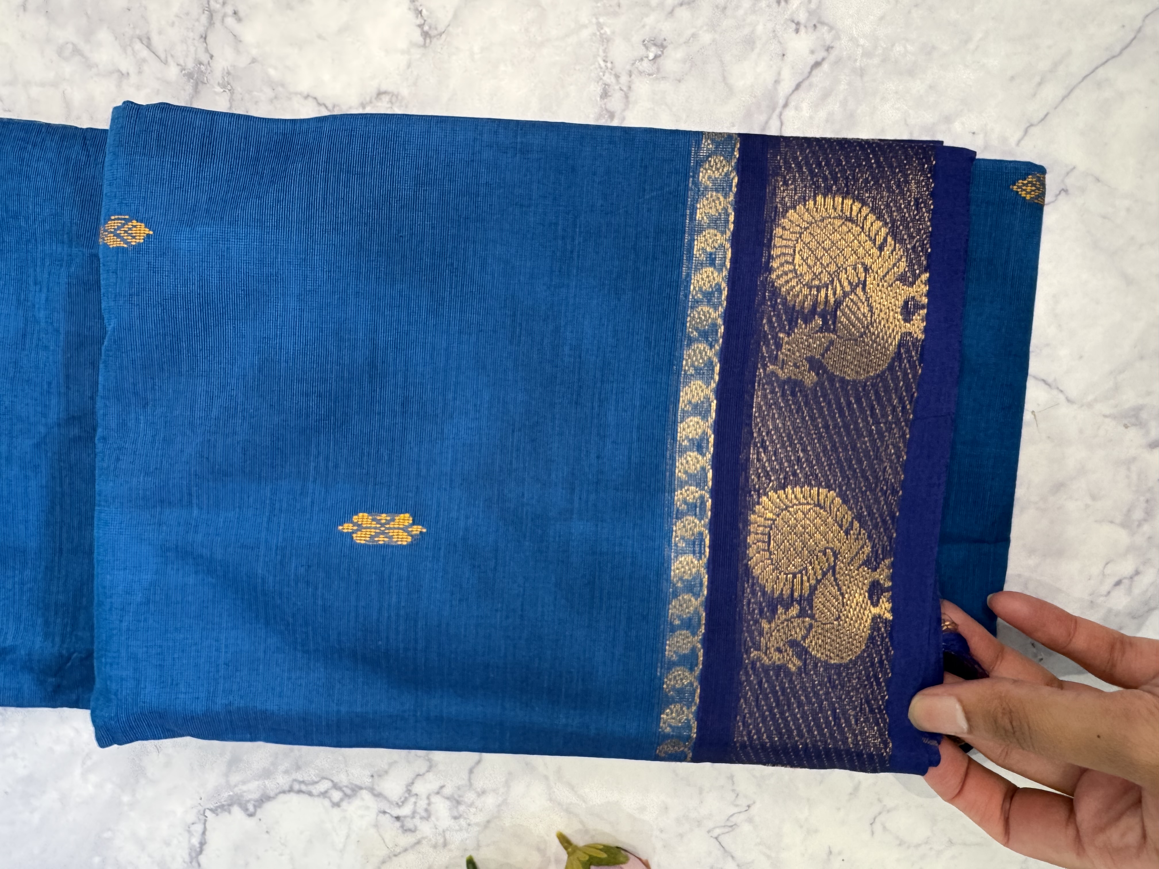 Peacock blue cotton saree