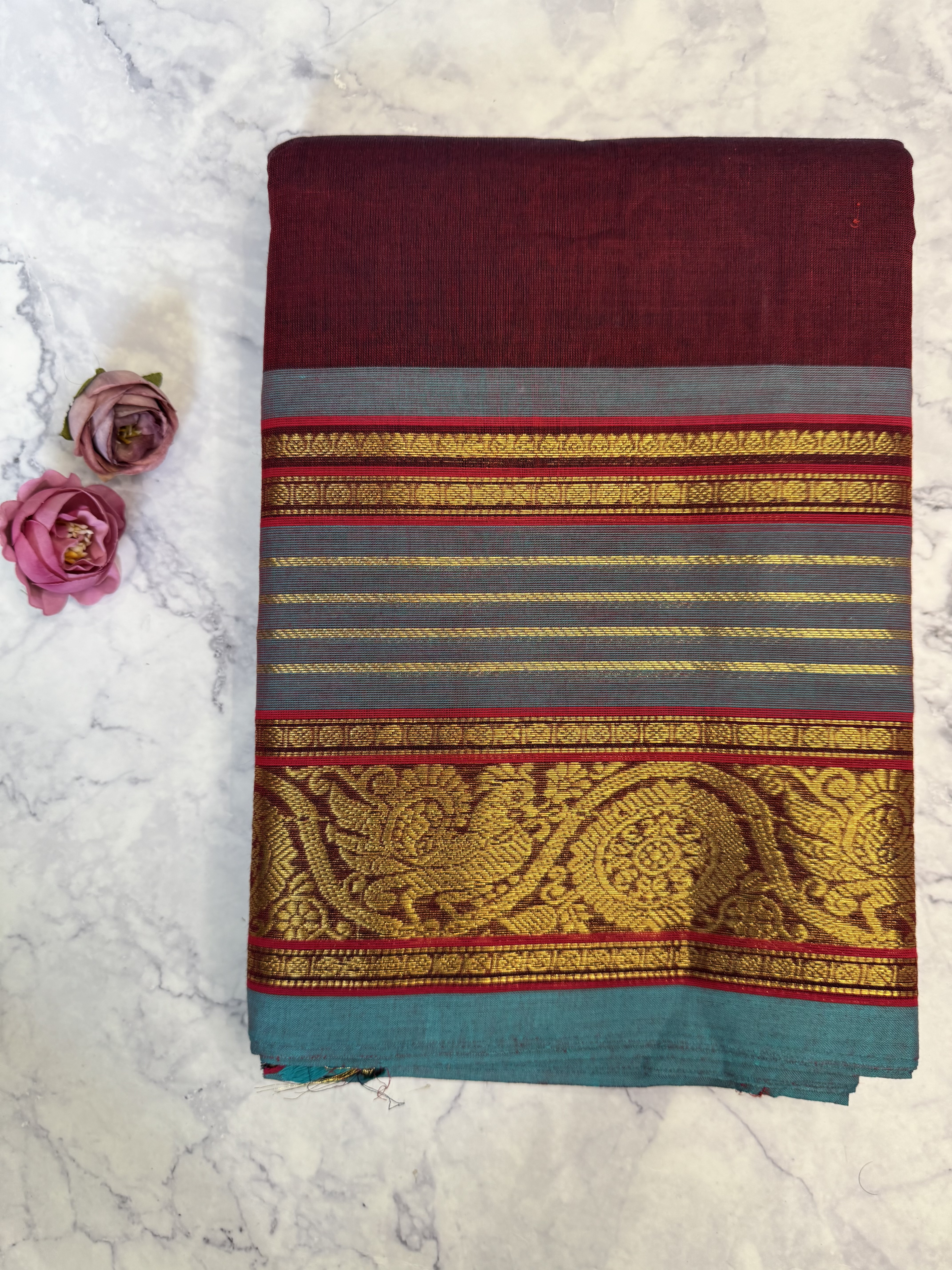 Dual tone purple and red cotton saree