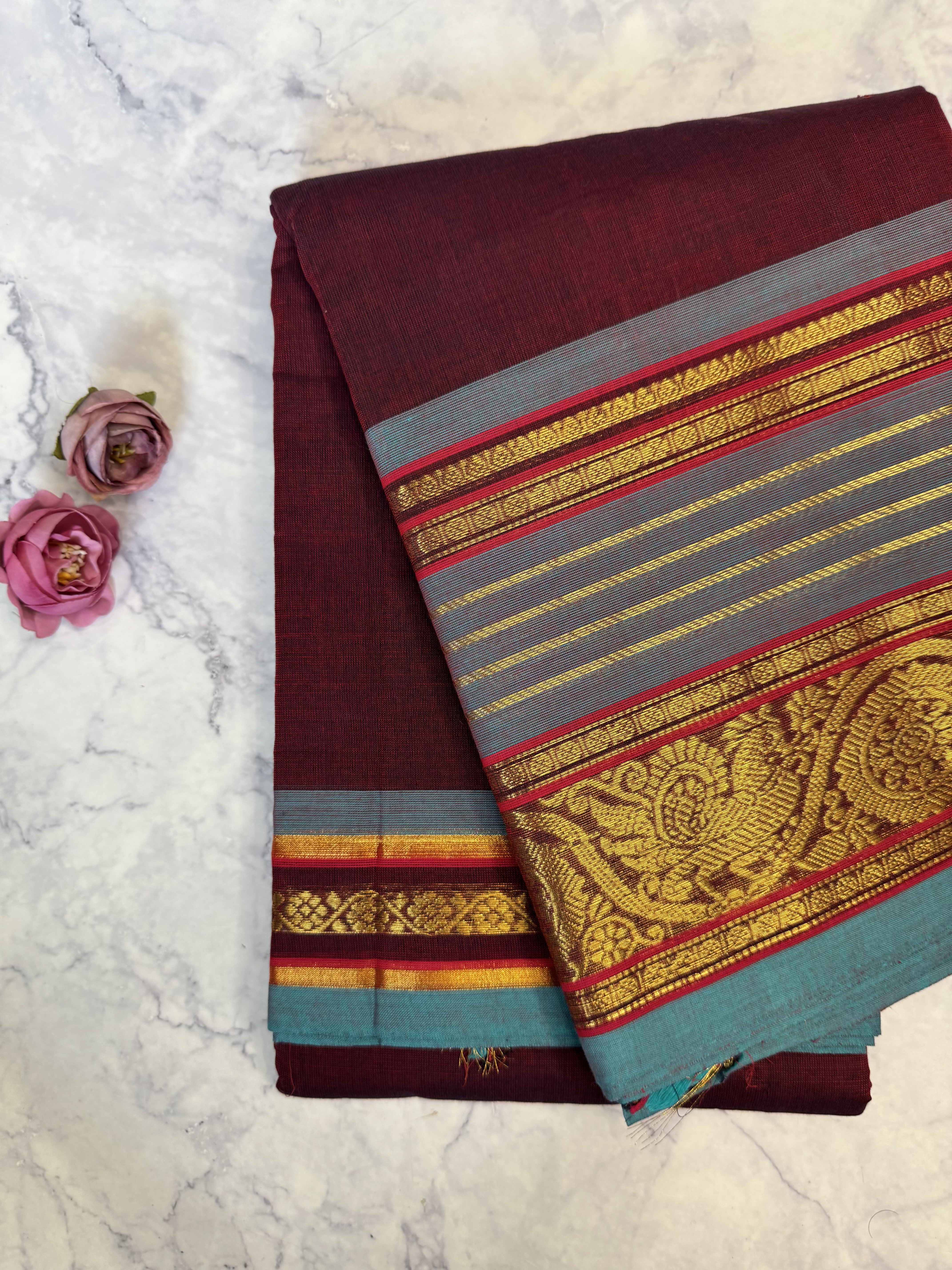 Dual tone purple and red cotton saree