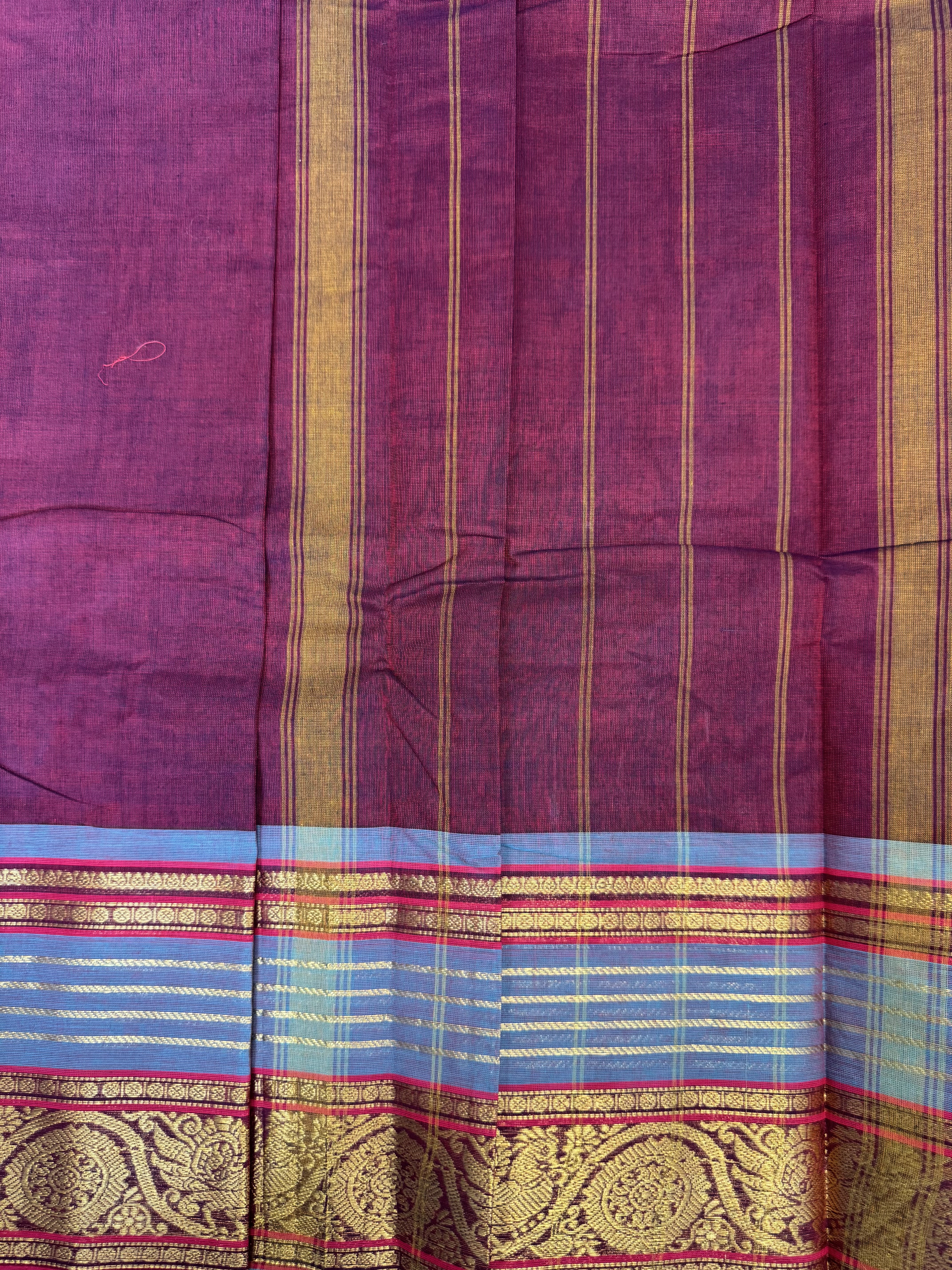 Dual tone purple and red cotton saree