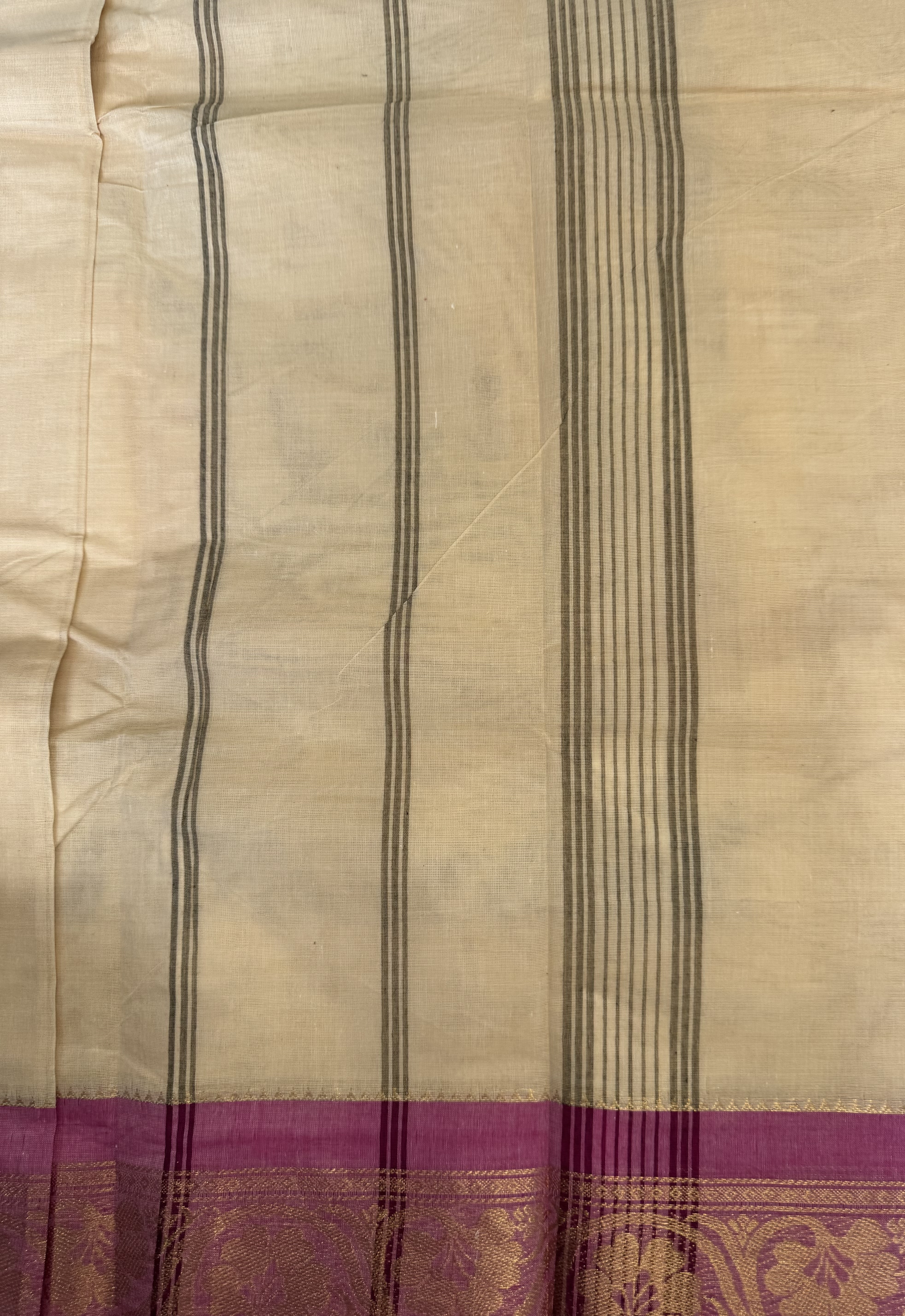 Biscuit shade cotton saree with pink border