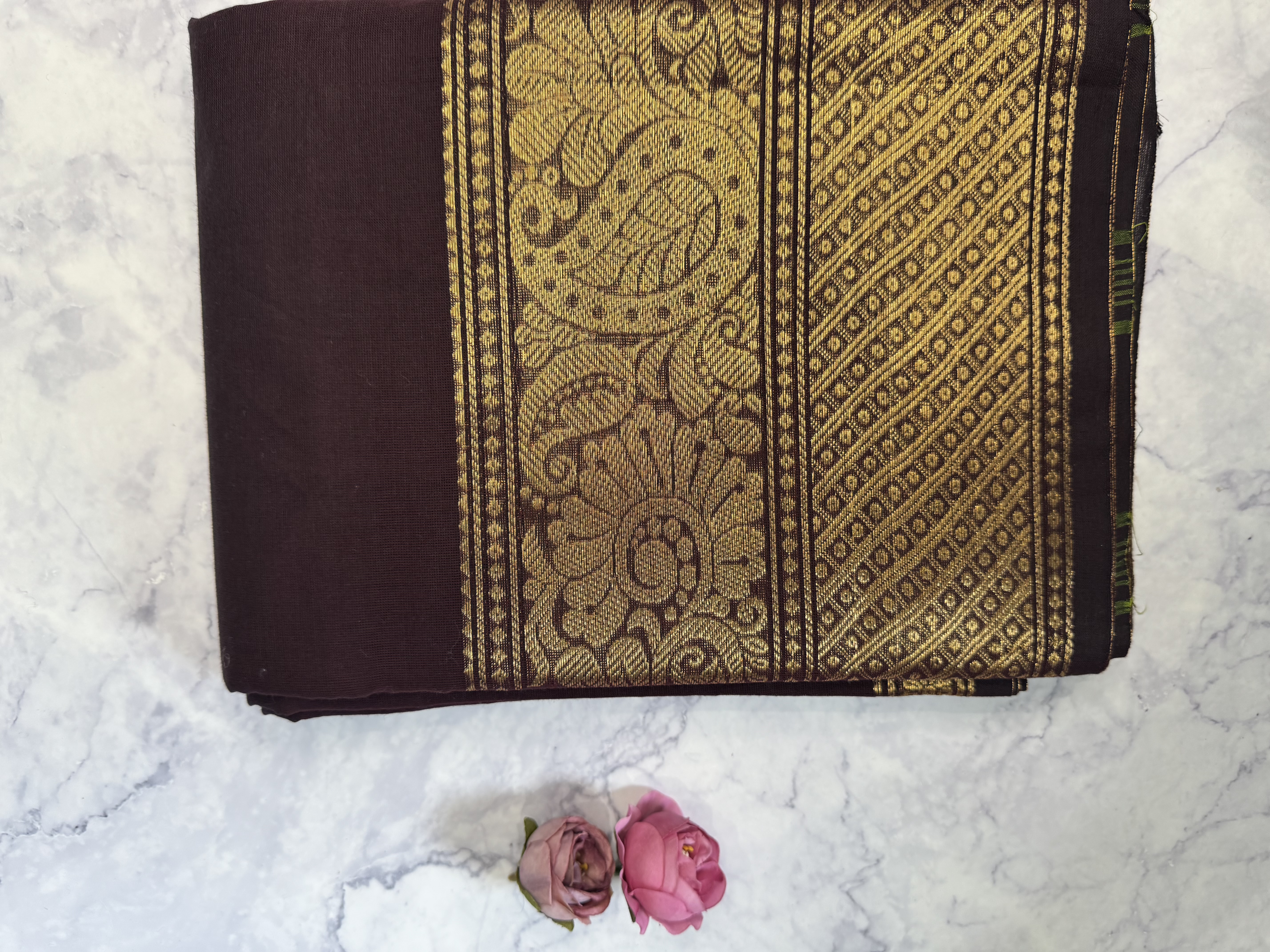 Brown cotton saree