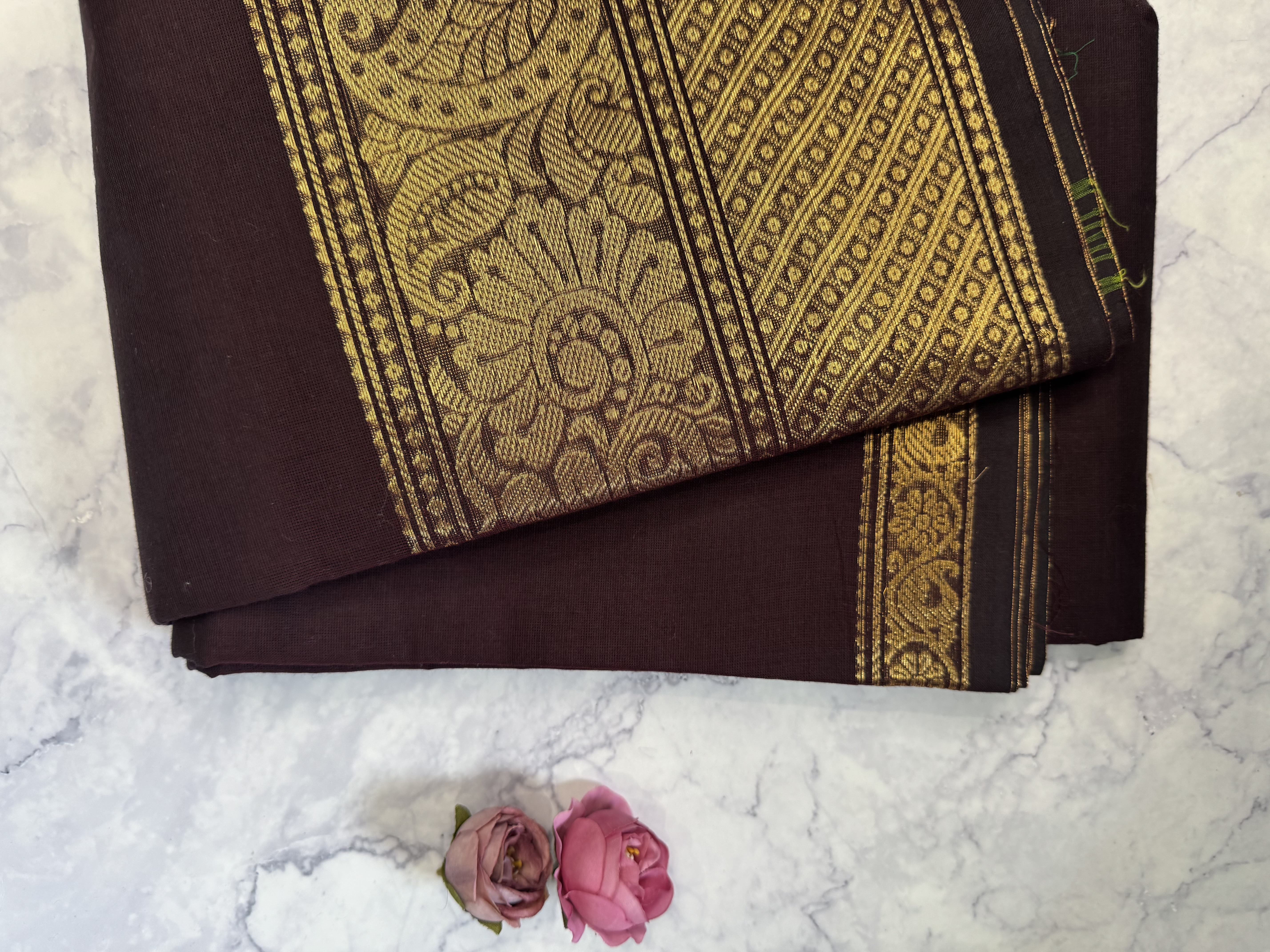 Brown cotton saree